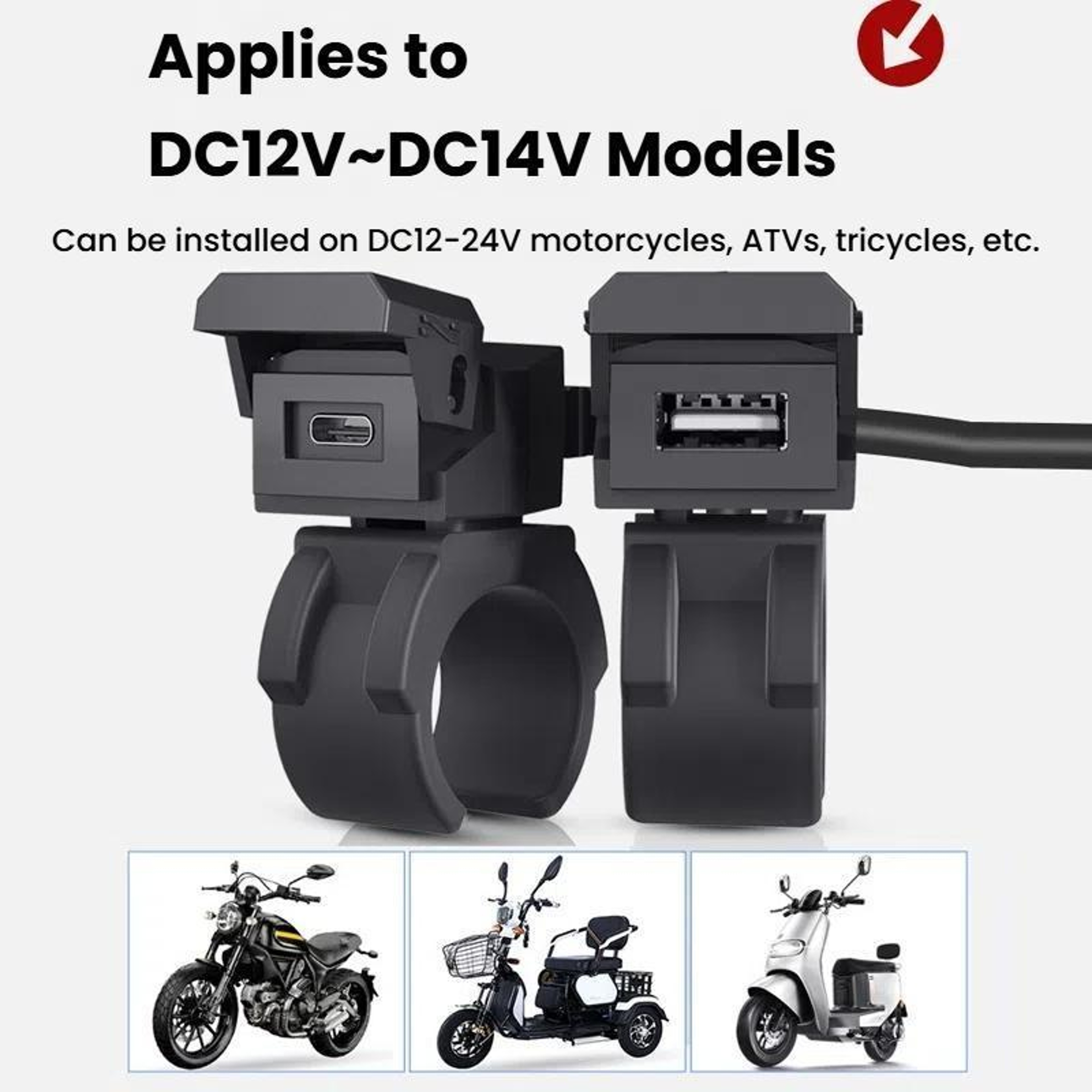 WUPP Waterproof Motorcycle USB Charger With 30W PD Fast Charging Dual USB C And USB A Ports 11