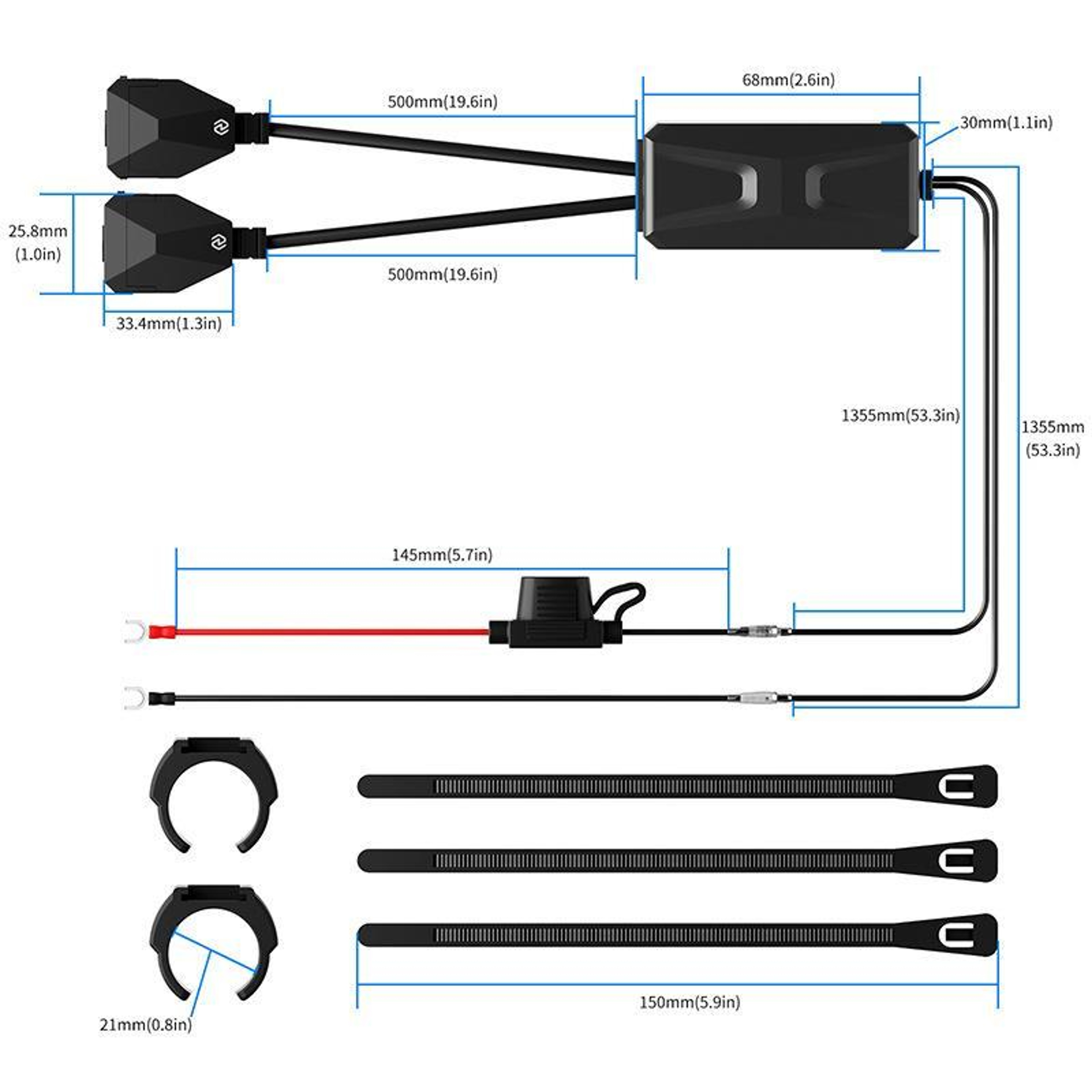 WUPP Waterproof Motorcycle USB Charger With 30W PD Fast Charging Dual USB C And USB A Ports 1