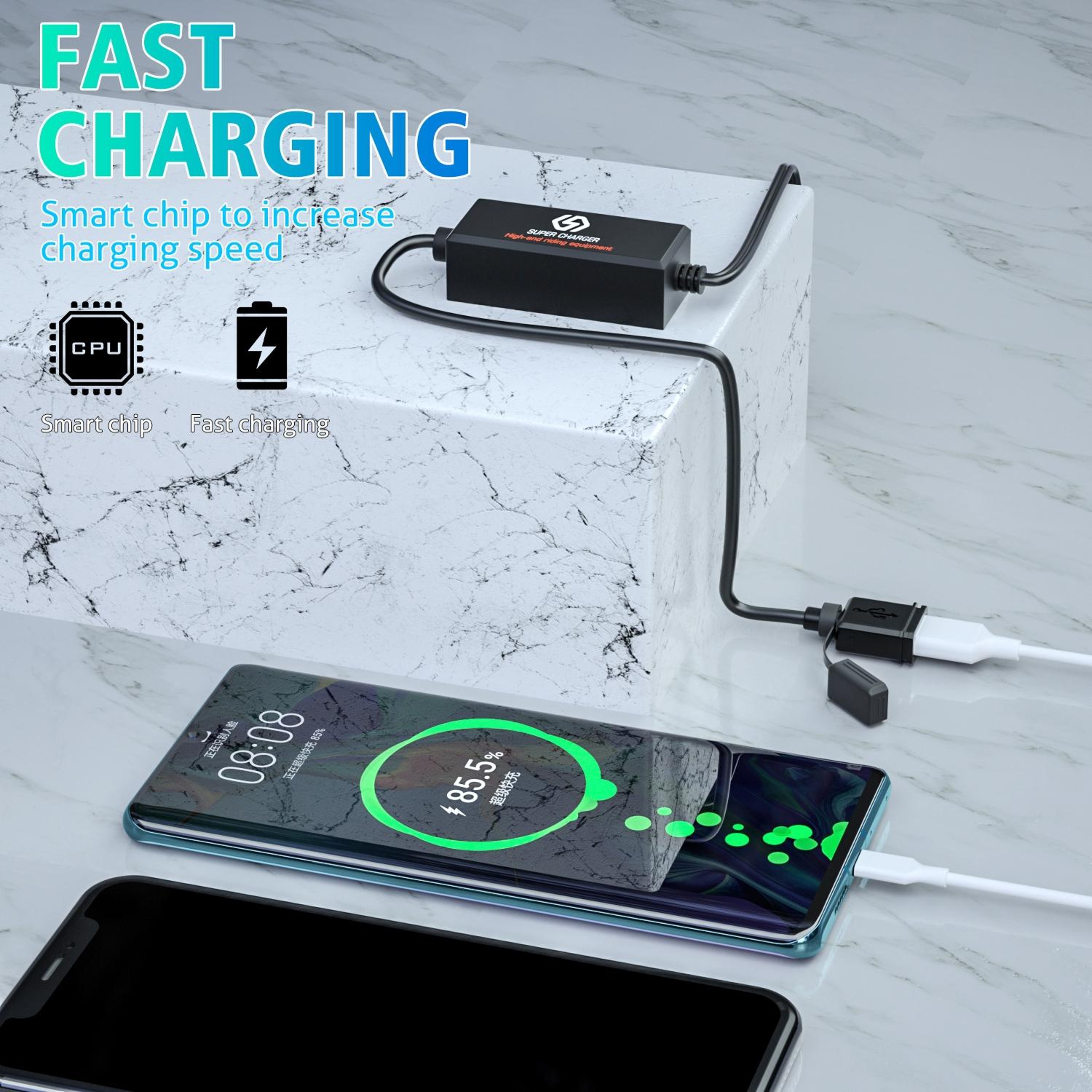 WUPP CS1186B1 Motorcycle USB Charger SAE QC 30 Fast Charging Waterproof USB Port 5