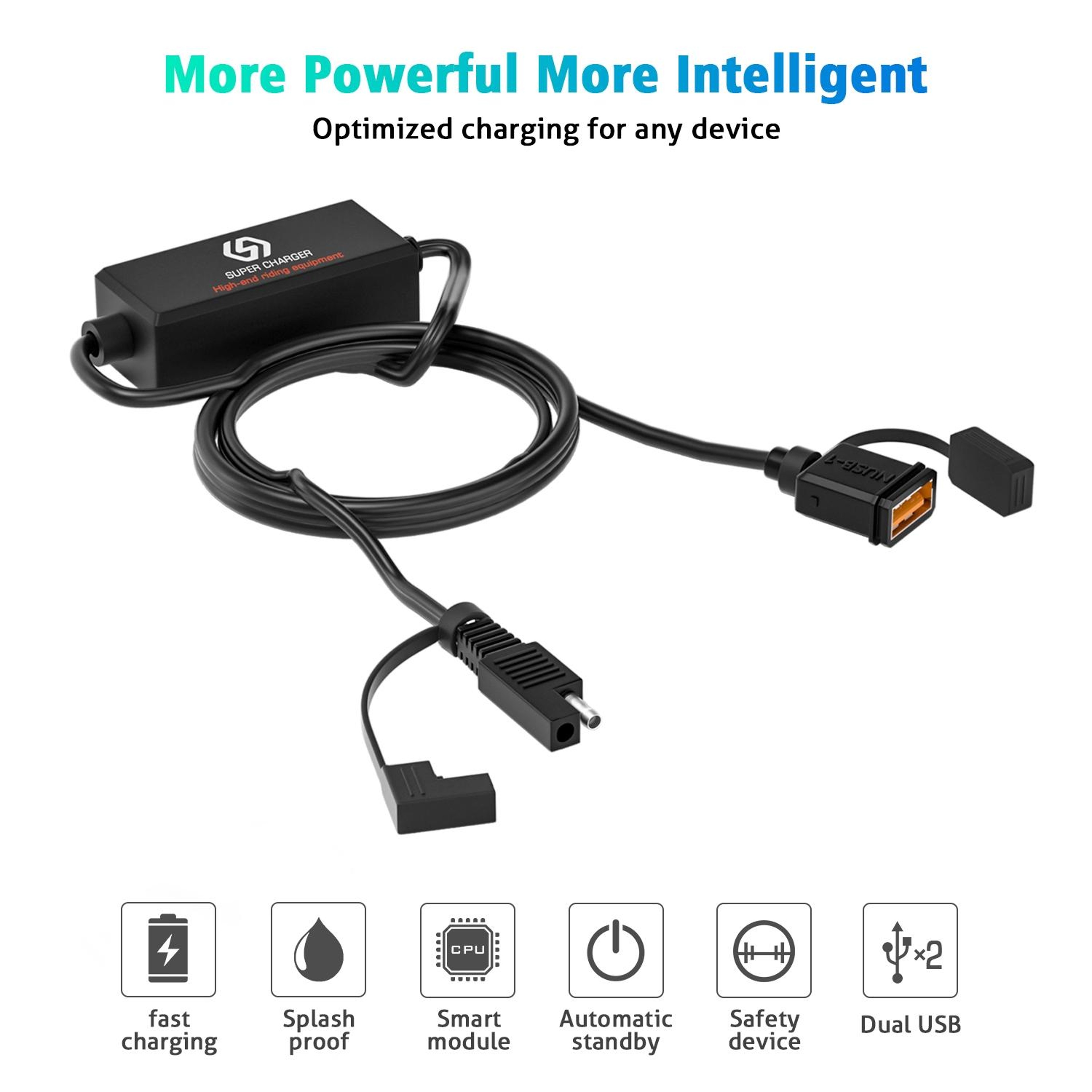 WUPP CS1186B1 Motorcycle USB Charger SAE QC 30 Fast Charging Waterproof USB Port 6