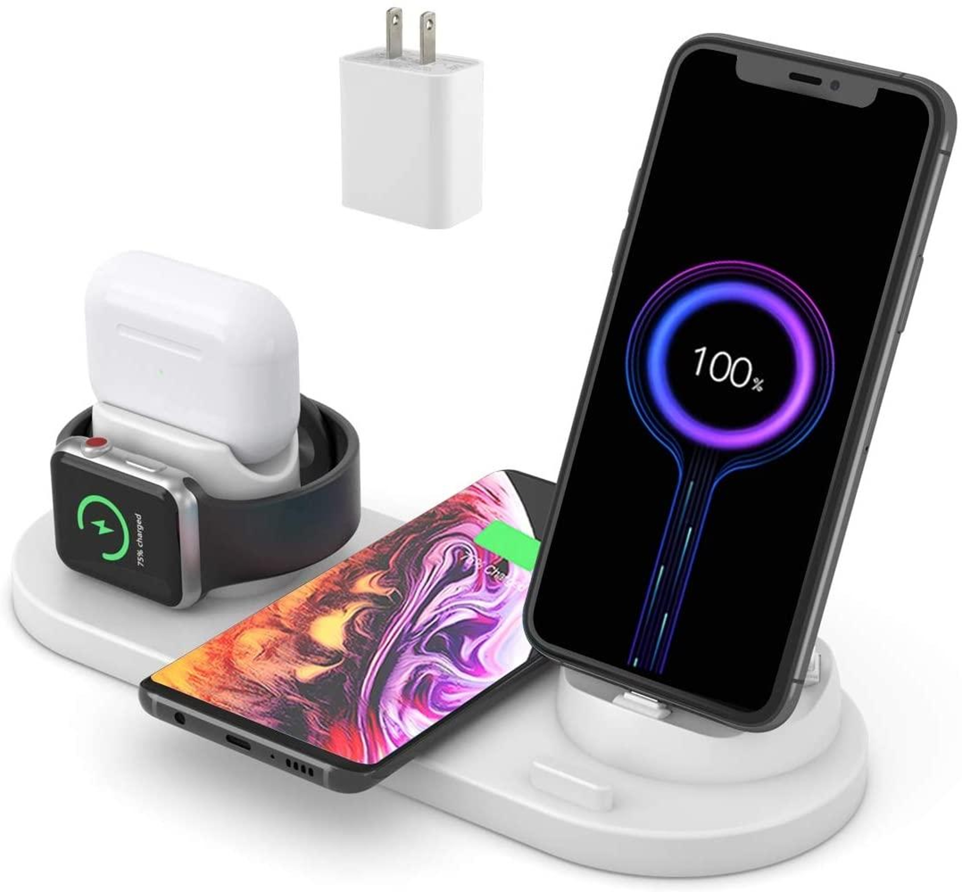 6 in 1 Wireless Charger Station for iPhone Apple Watch AirPods and Android Phones with Rotating Charging Dock – view 3
