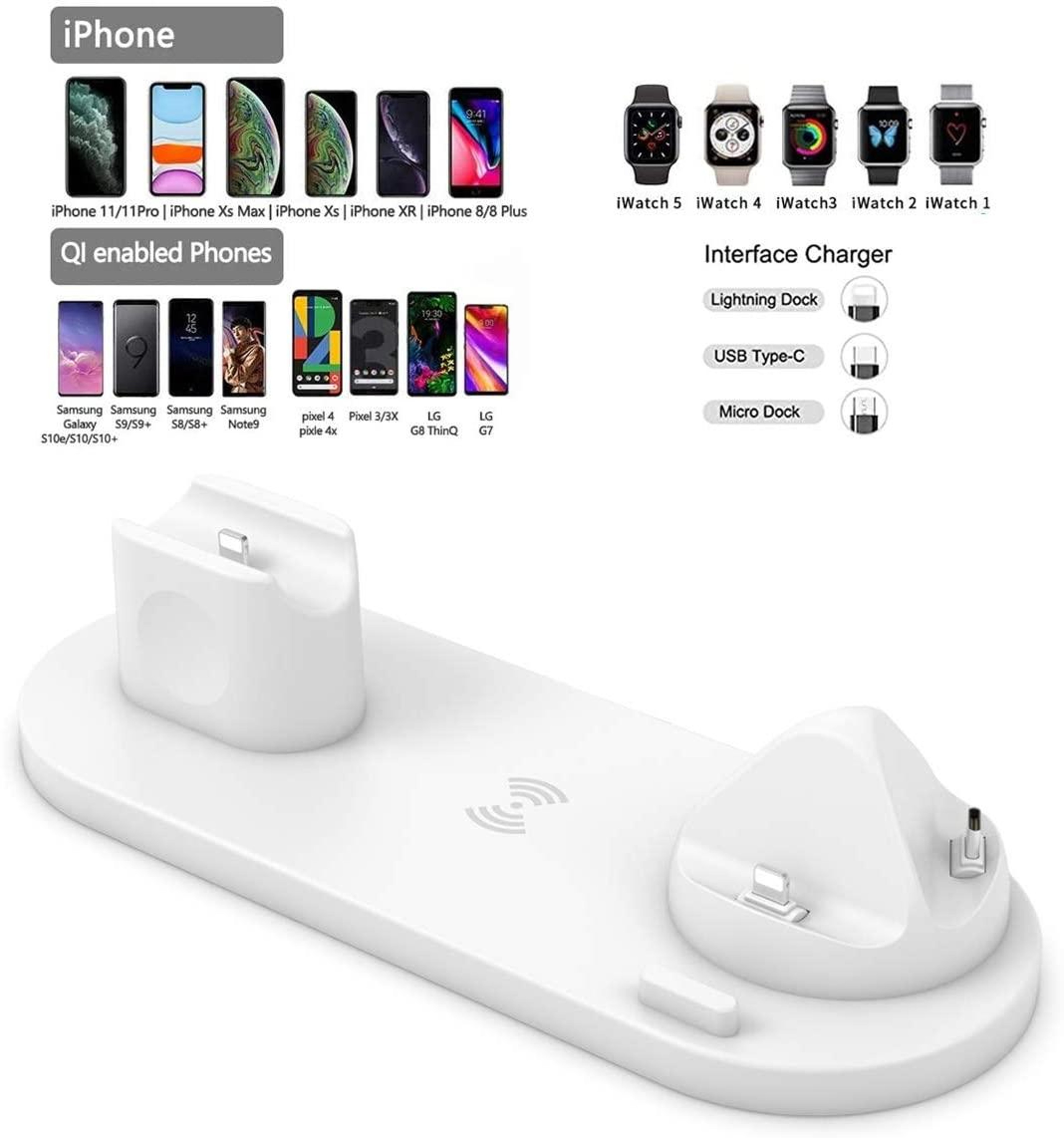 6 in 1 Wireless Charger Station for iPhone Apple Watch AirPods and Android Phones with Rotating Charging Dock – view 4
