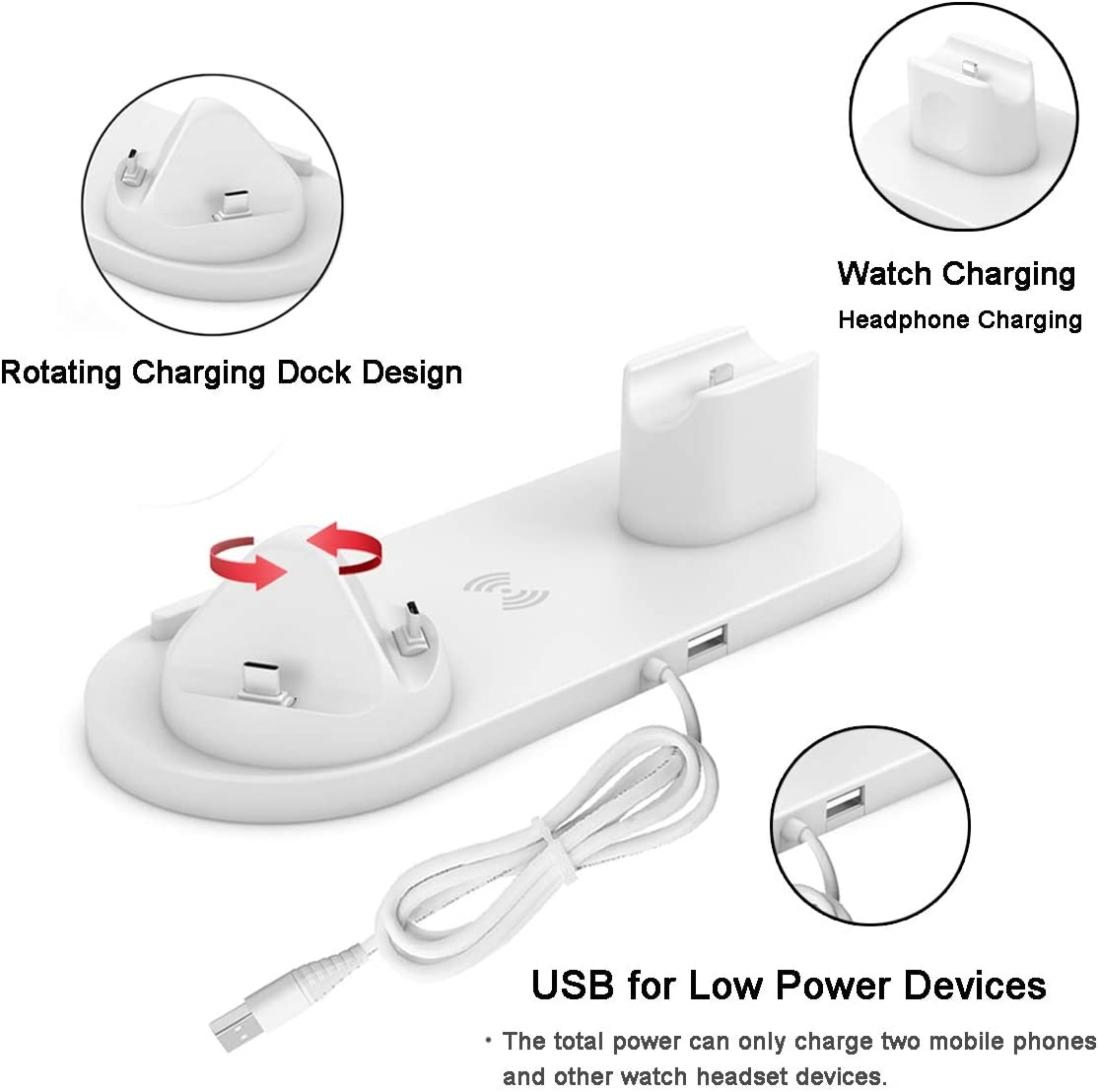 6 in 1 Wireless Charger Station for iPhone Apple Watch AirPods and Android Phones with Rotating Charging Dock – view 5