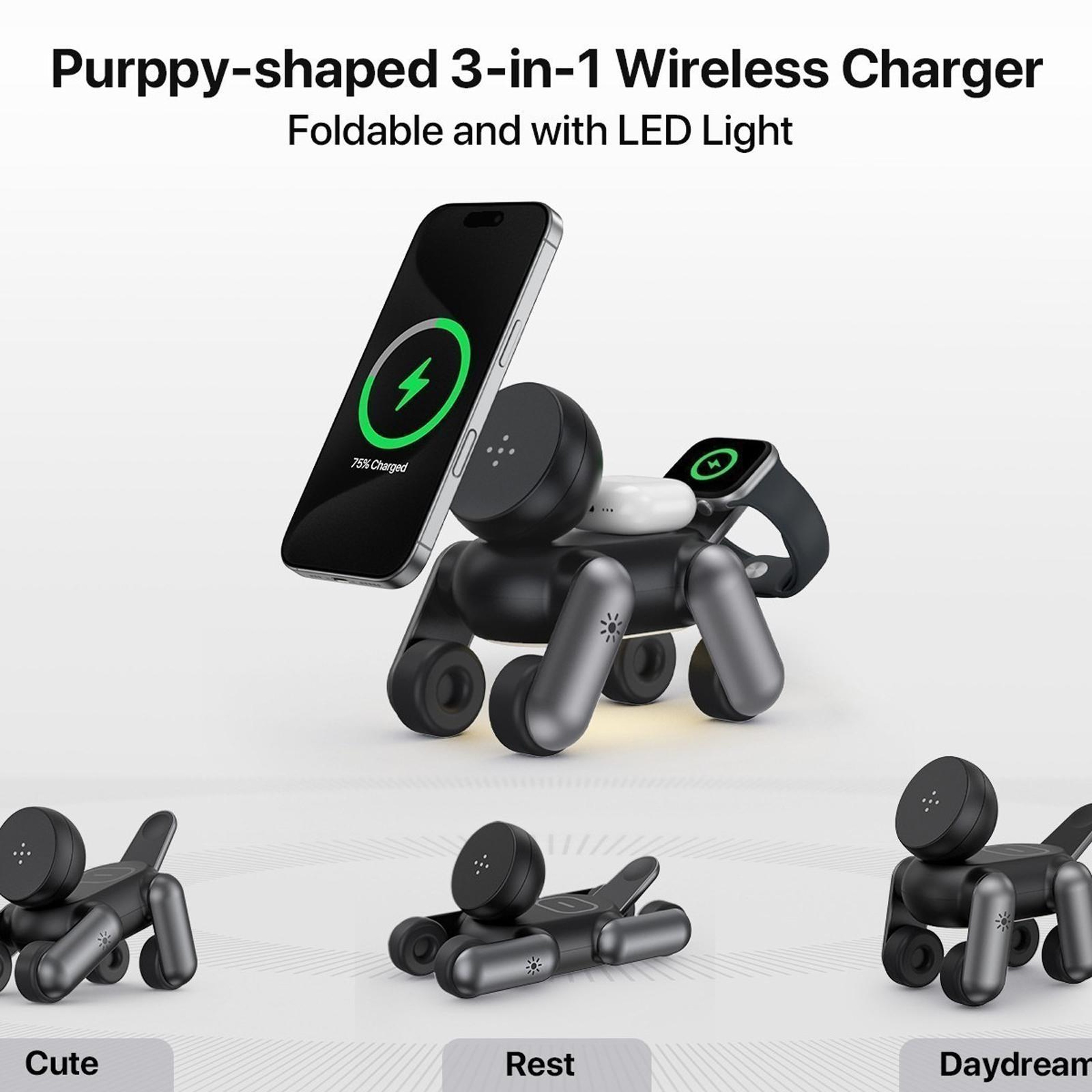 Puppy 3 in 1 Wireless Charger Magnetic Charging Station for iPhone Apple Watch AirPods – view 6
