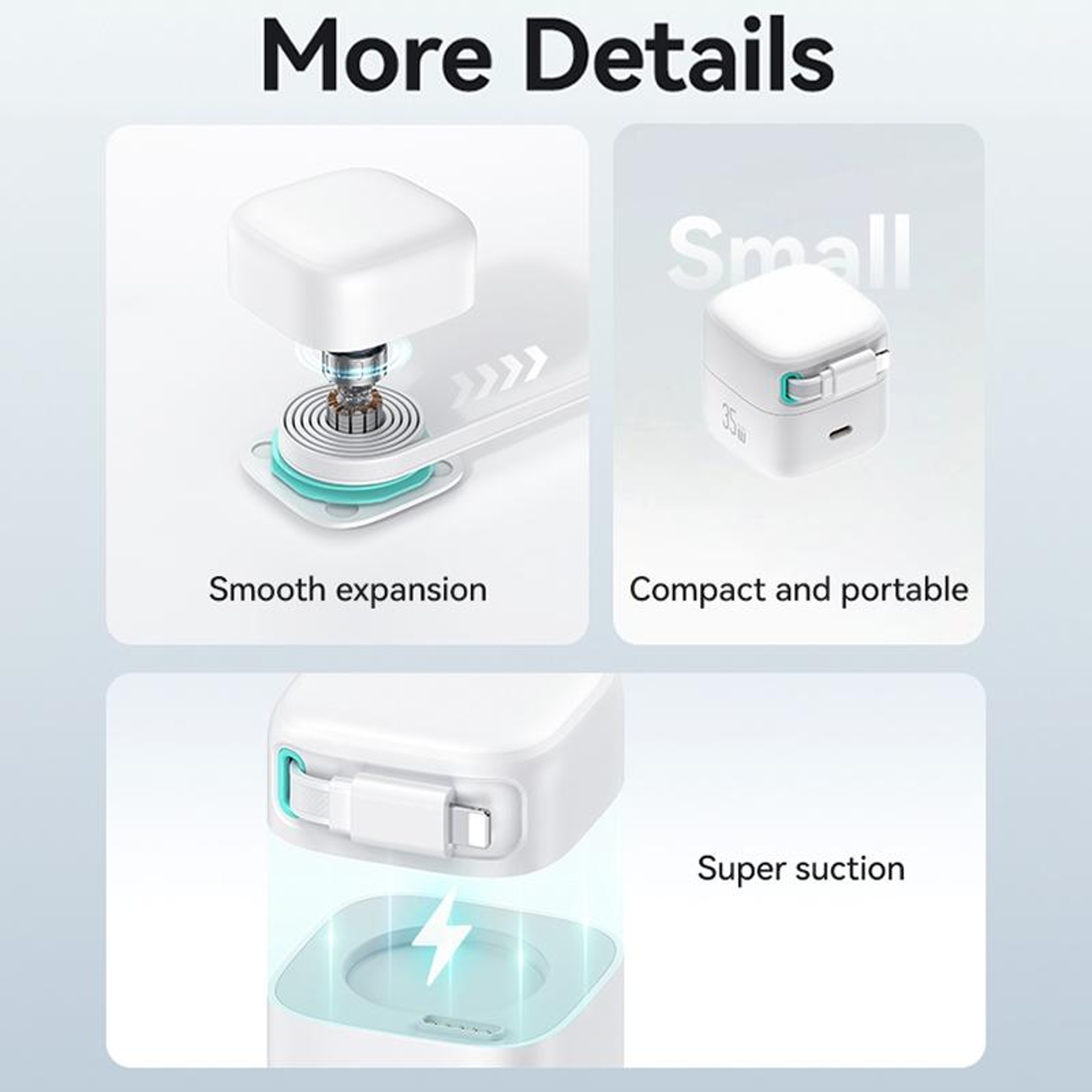 USAMS 35W GaN Fast Charger Dual Port USB C Charger With Retractable 8 Pin Cable US Plug 6