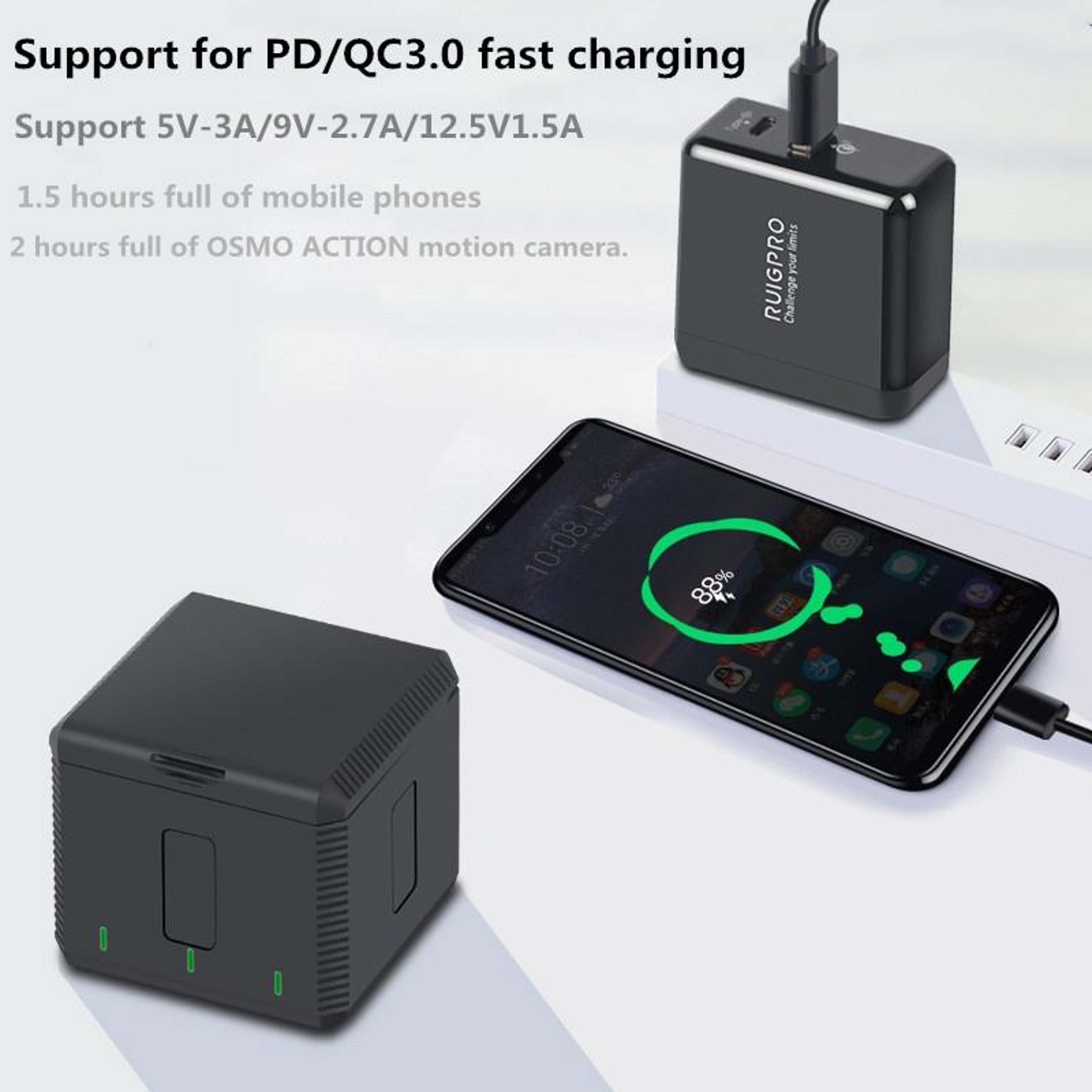 RUIGPRO DJI Osmo Action Charger PD USB C QC 30 Fast Charging Adapter US Plug 6