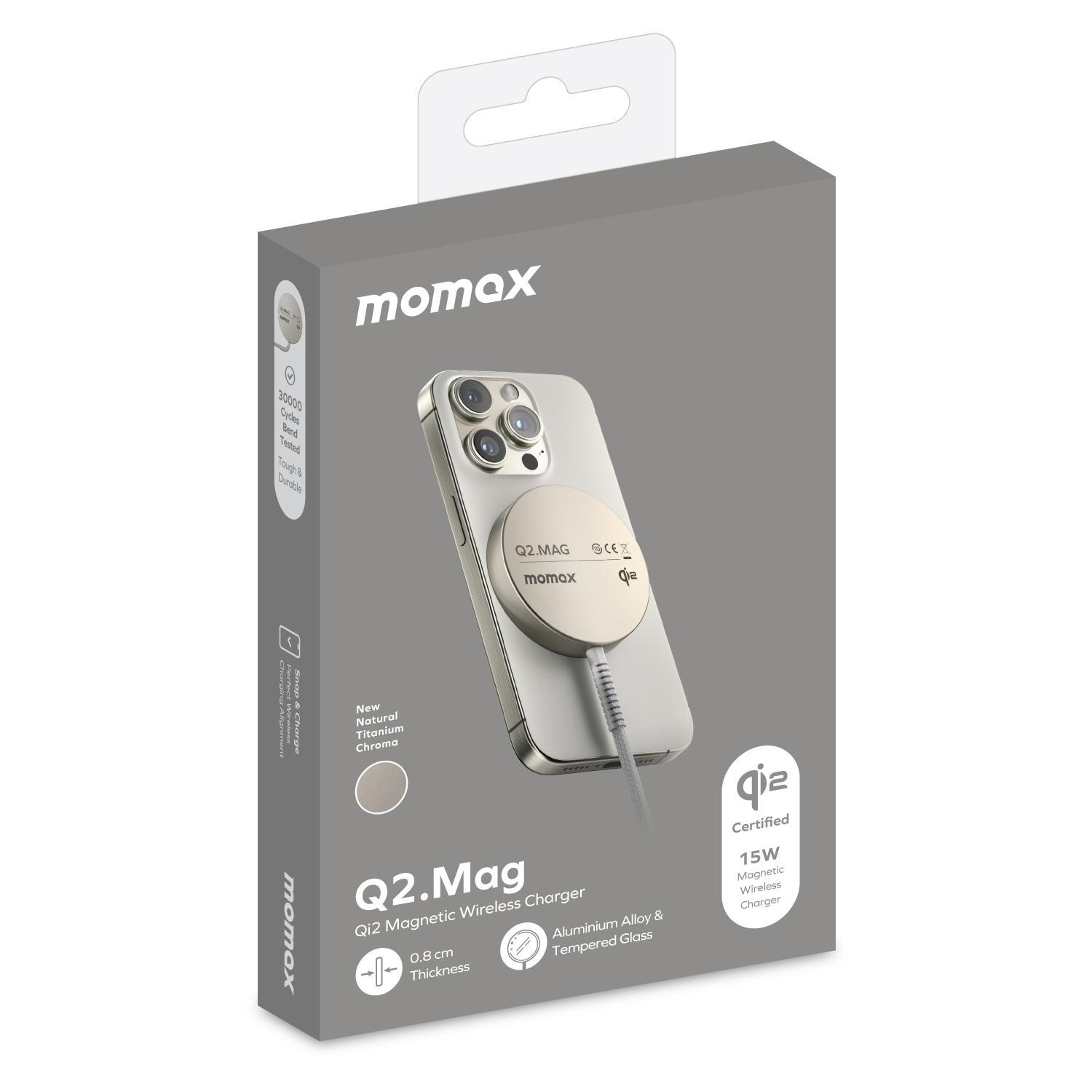MOMAX Q2 Mag Qi2 Magnetic Wireless Charger 15W Portable MagSafe Compatible Charger Titanium Gold 3