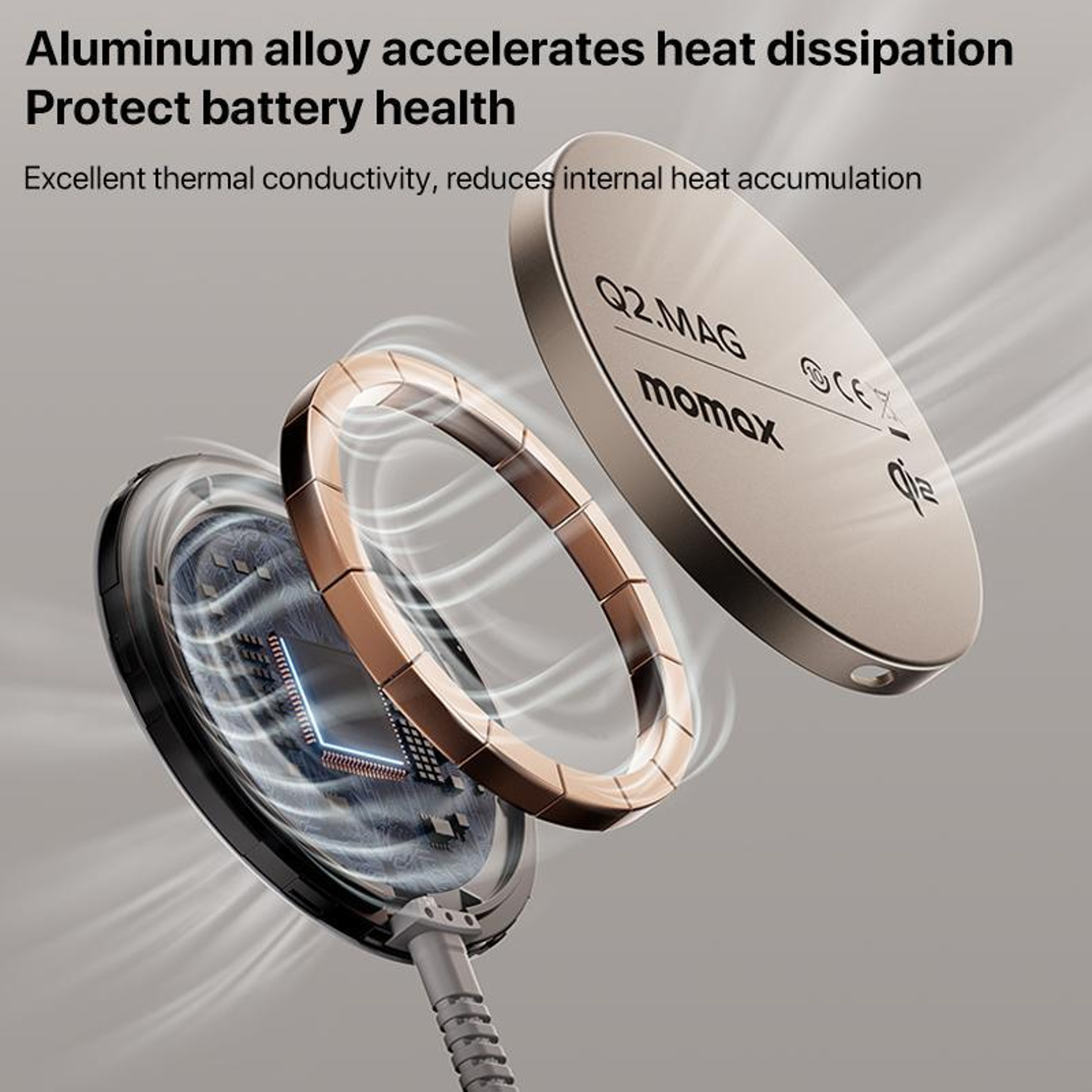 MOMAX Q2 Mag Qi2 Magnetic Wireless Charger 15W Portable MagSafe Compatible Charger Titanium Gold 7