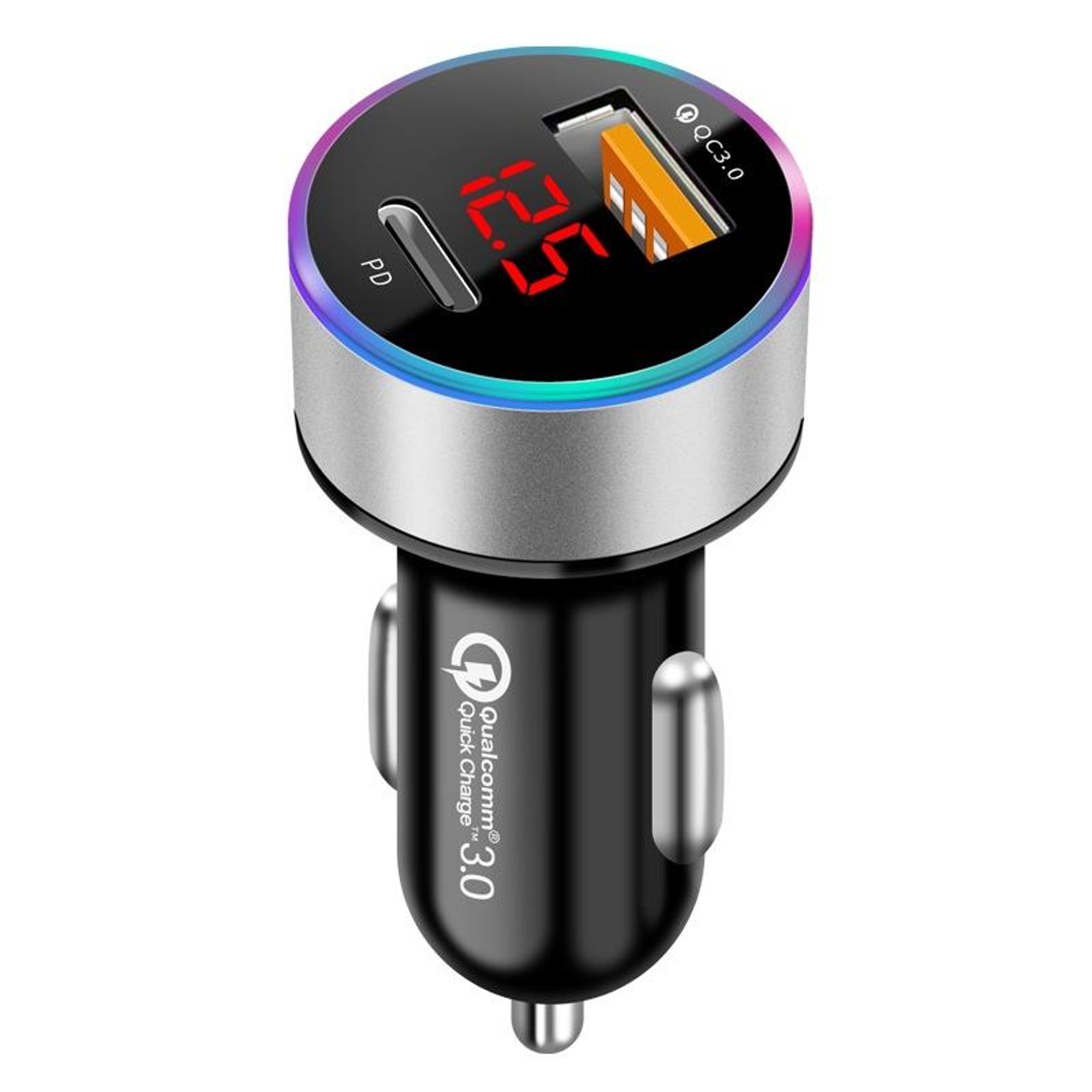 36W PD QC3.0 Fast Car Charger with LED Voltage Display Dual USB C Aluminum Alloy Adapter – view 2