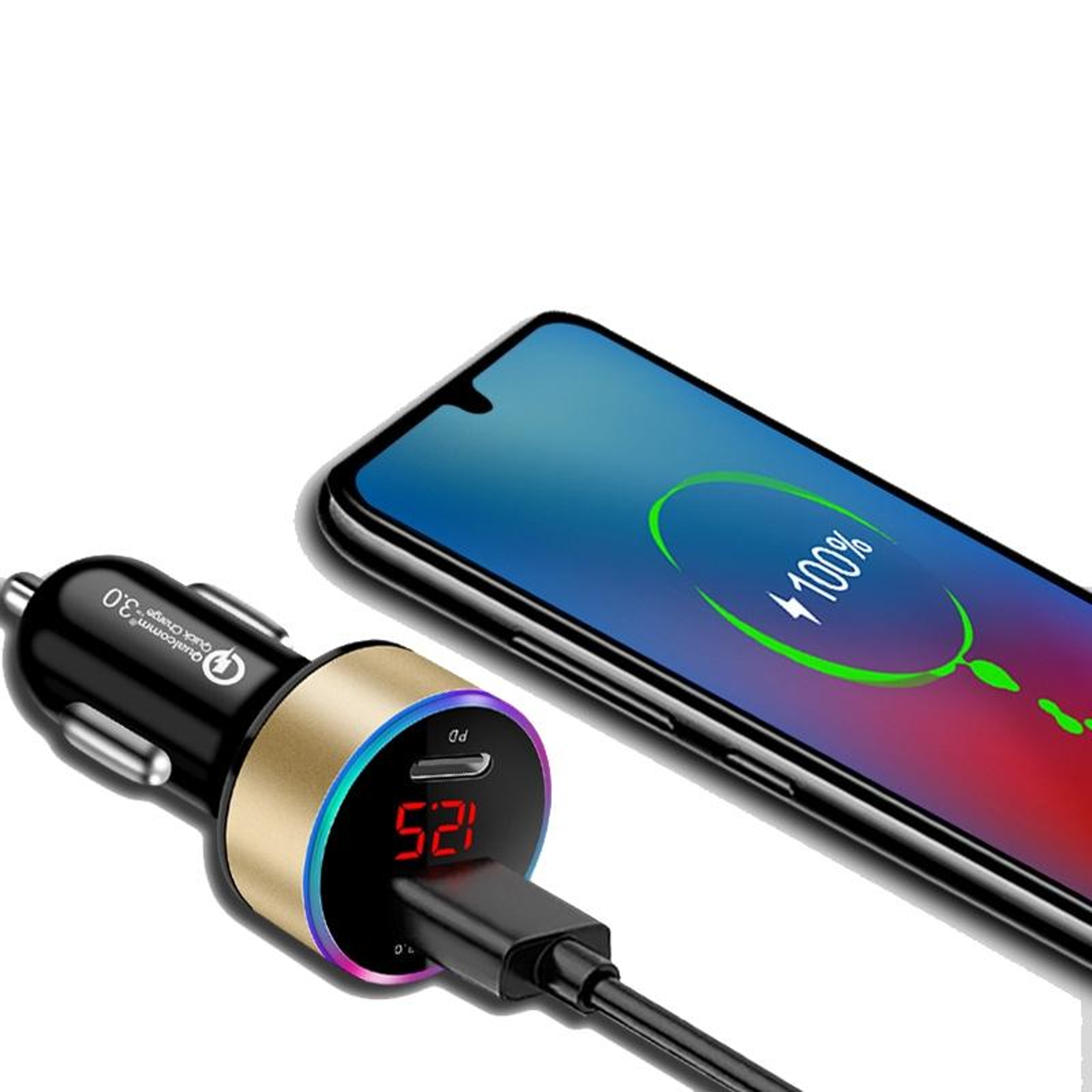 36W PD QC3.0 Fast Car Charger with LED Voltage Display Dual USB C Aluminum Alloy Adapter – view 4