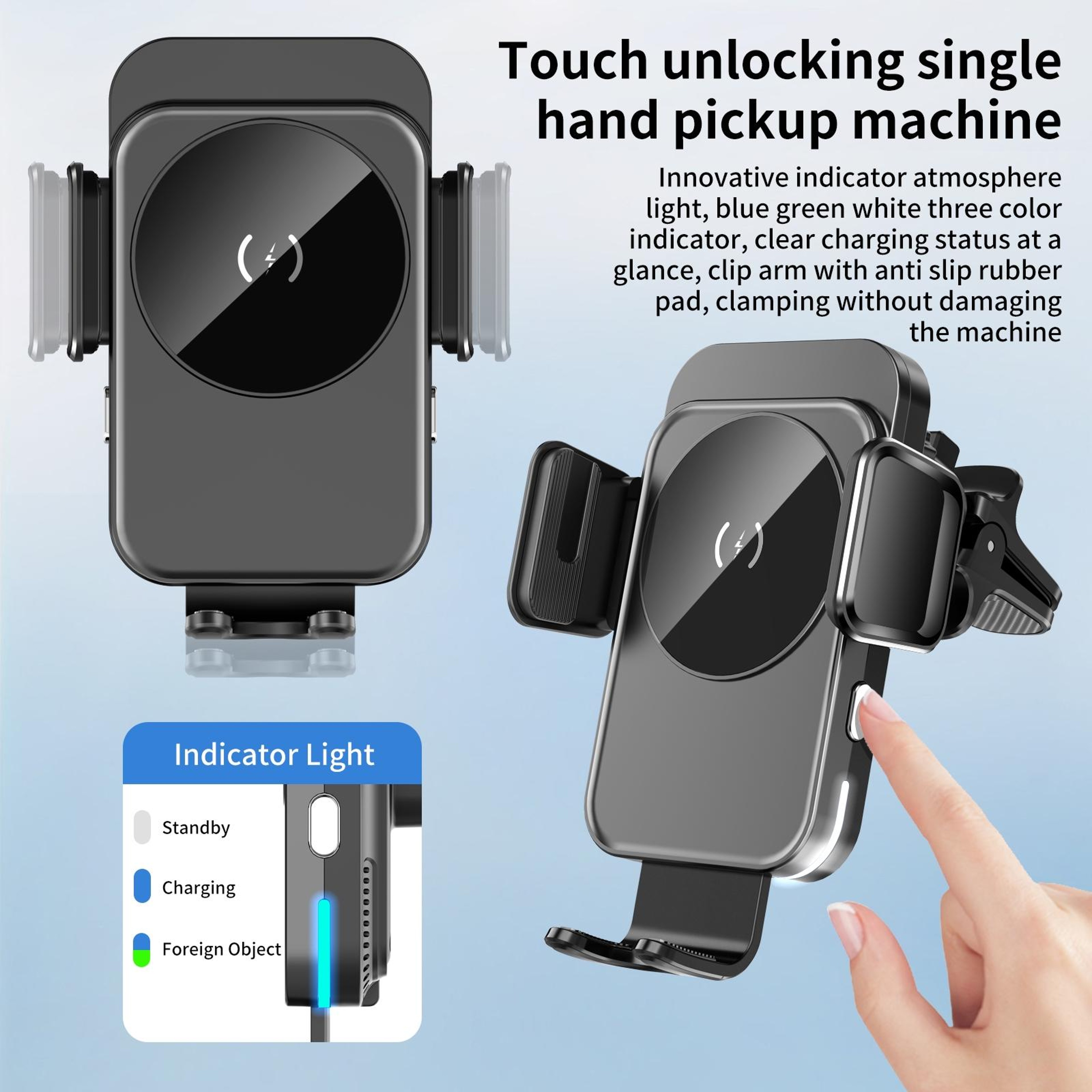M7 Wireless Car Charger 15W Fast Charging Auto Clamping Car Mount Qi Phone Holder 7