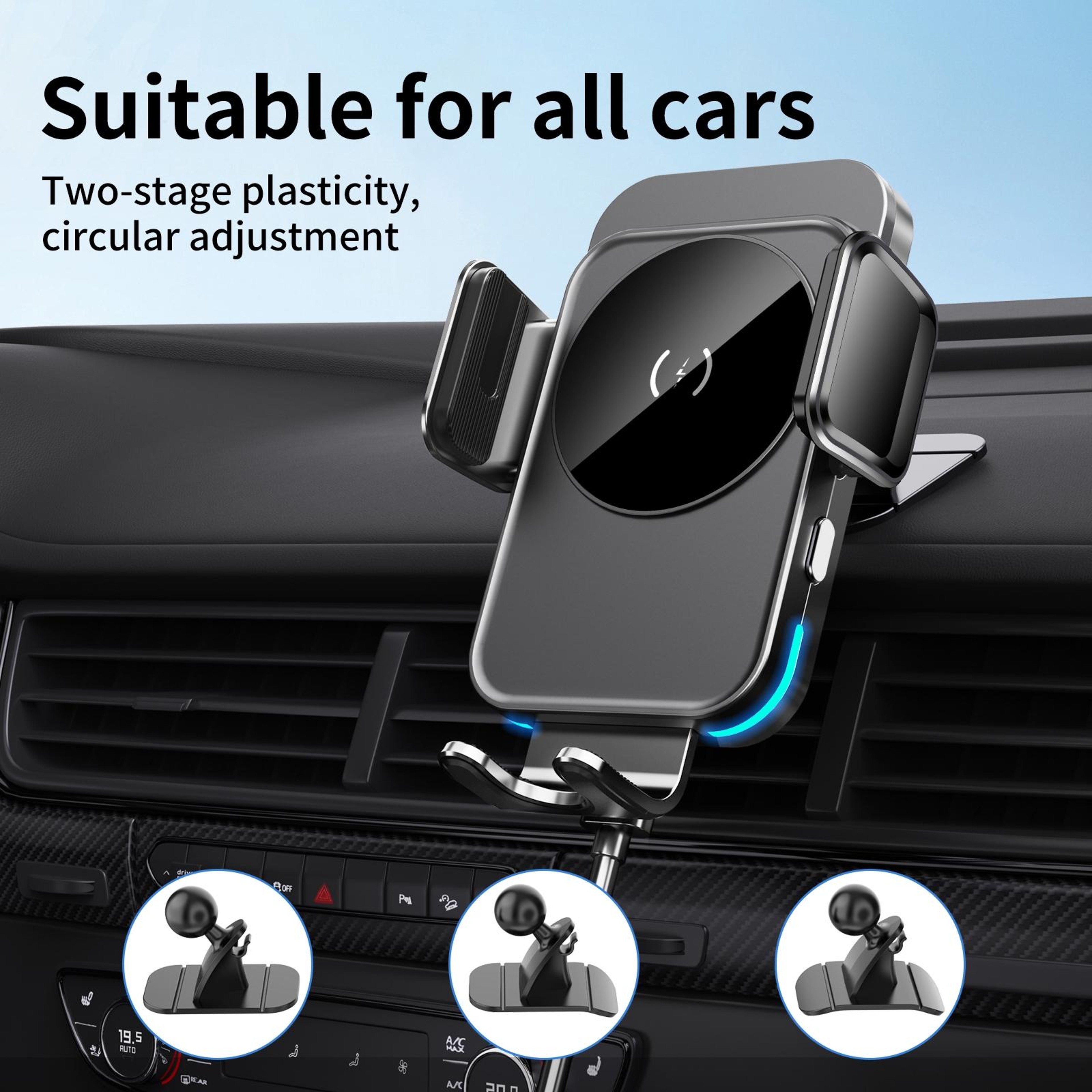 M7 Wireless Car Charger 15W Fast Charging Auto Clamping Car Mount Qi Phone Holder 9