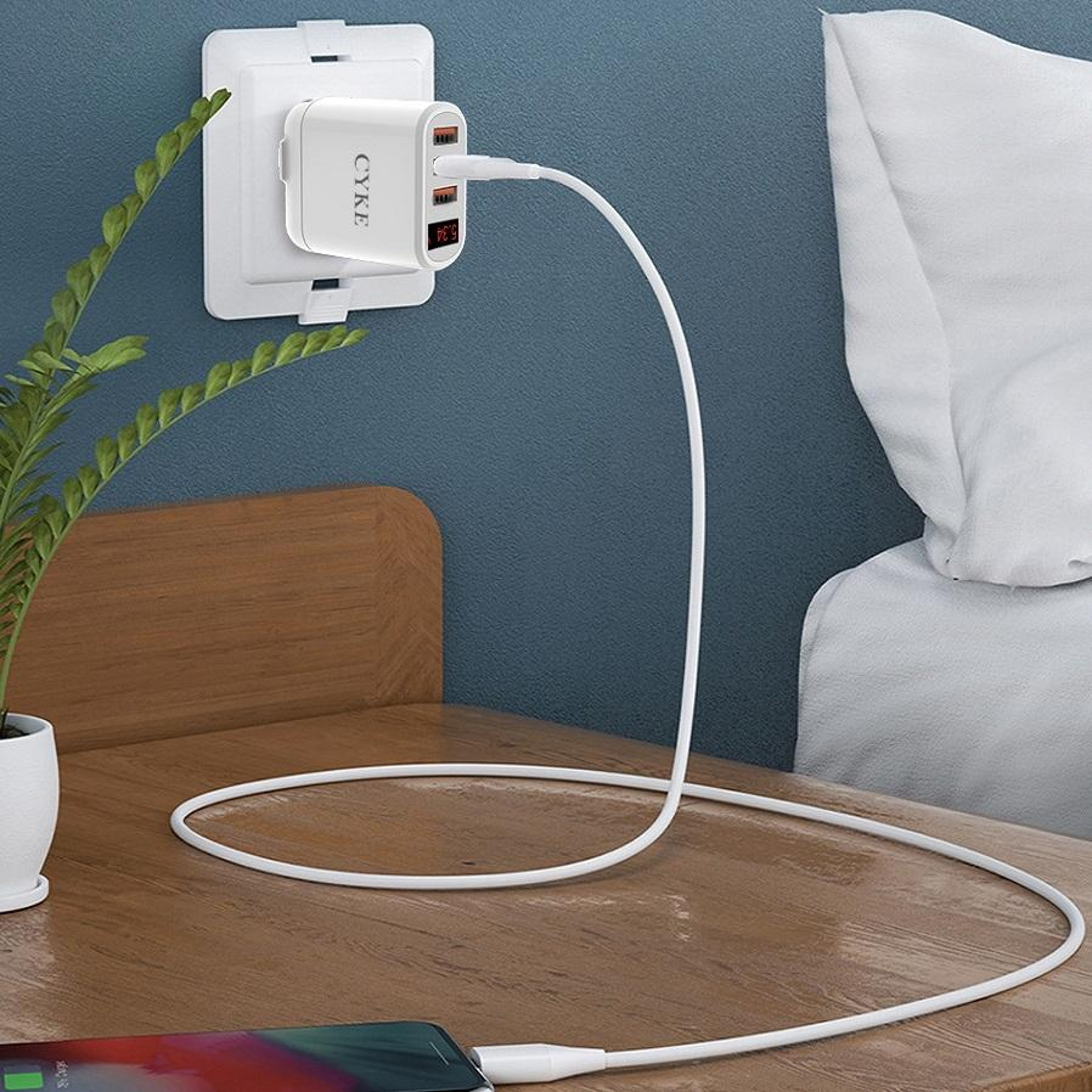 CYKE USB Travel Charger With Digital Display 3 Port USB Wall Charger Fast Charging Adapter 6