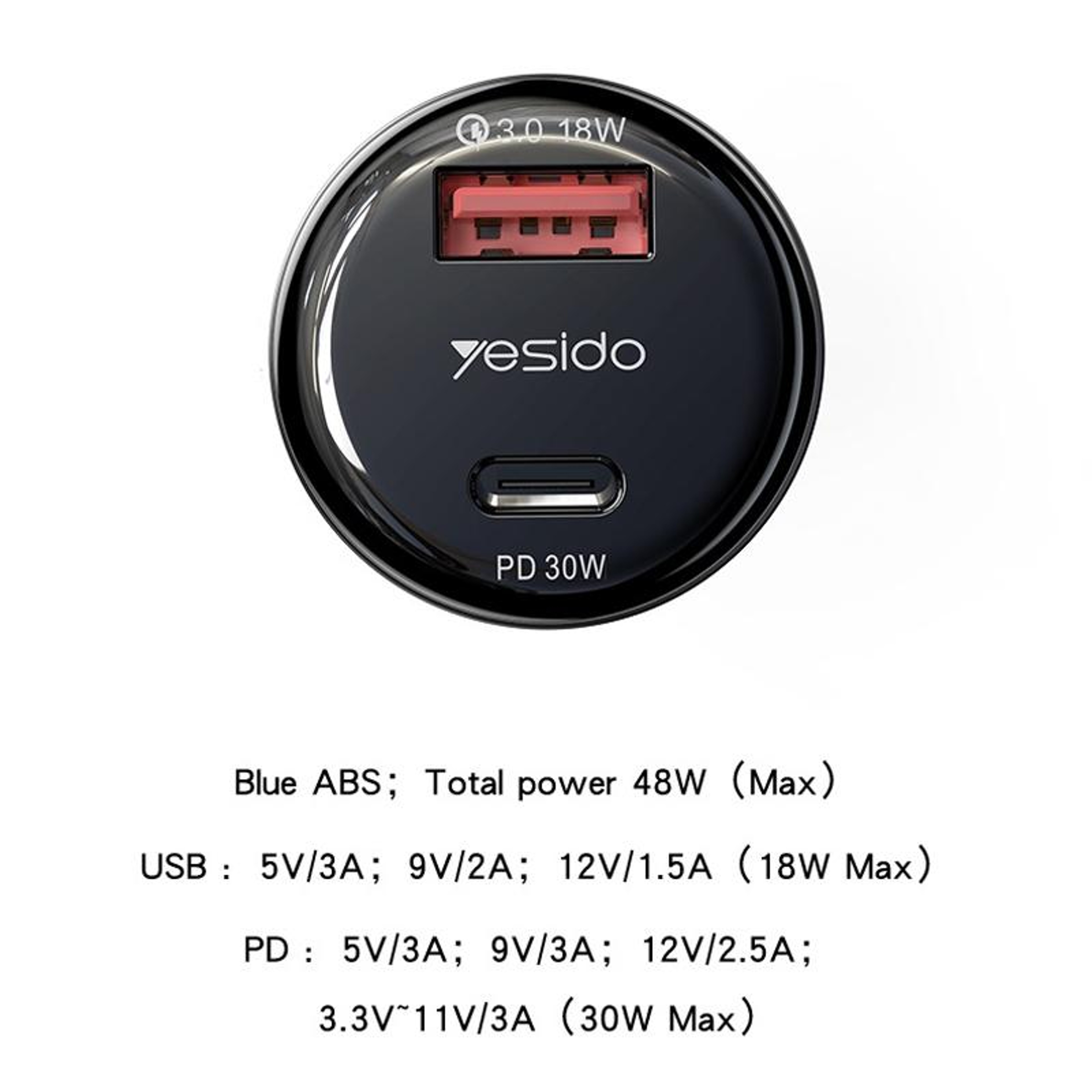 Yesido Y52 48W Car Charger USB C PD QC30 Dual Port Fast Charging Adapter 5