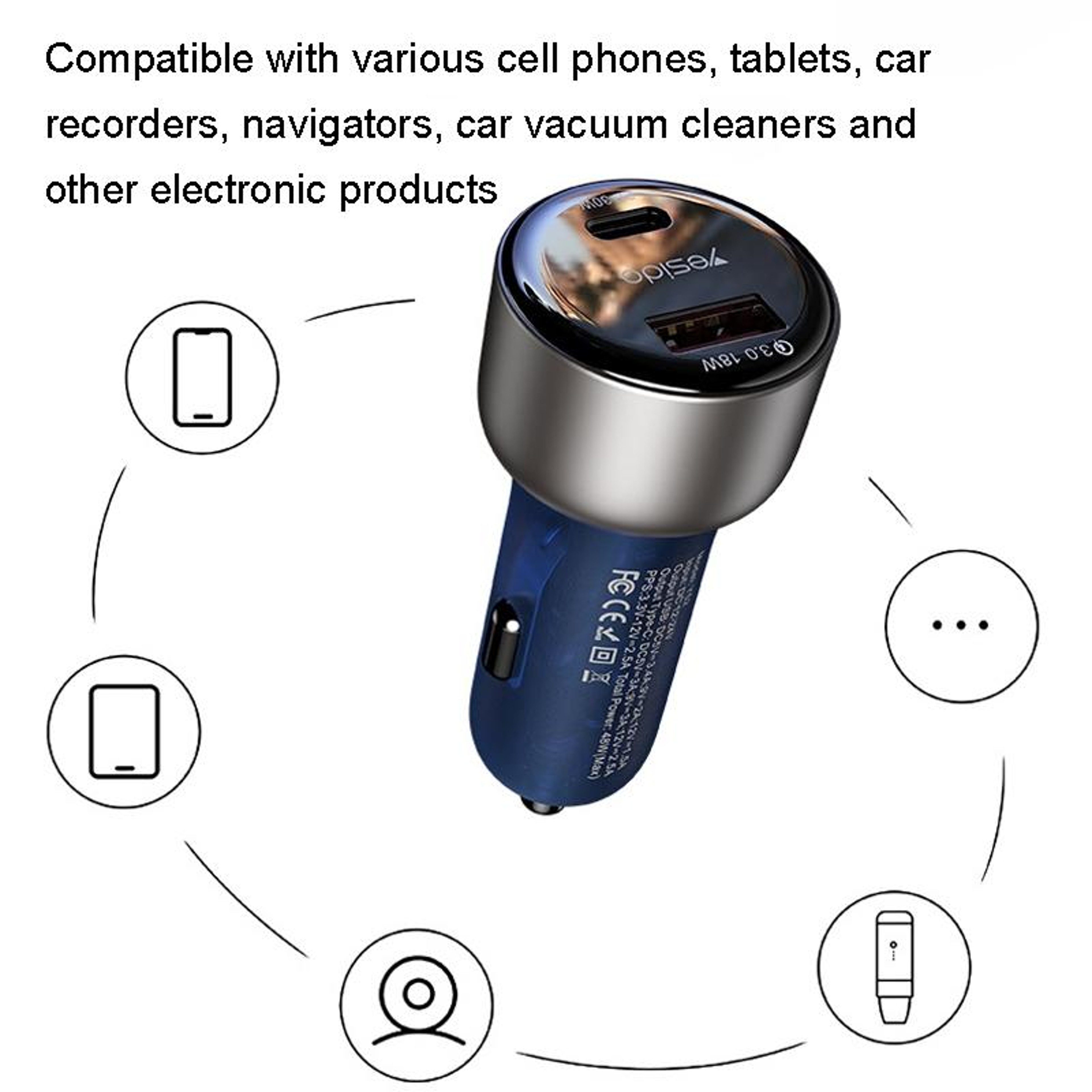 Yesido Y52 48W Car Charger USB C PD QC30 Dual Port Fast Charging Adapter 6