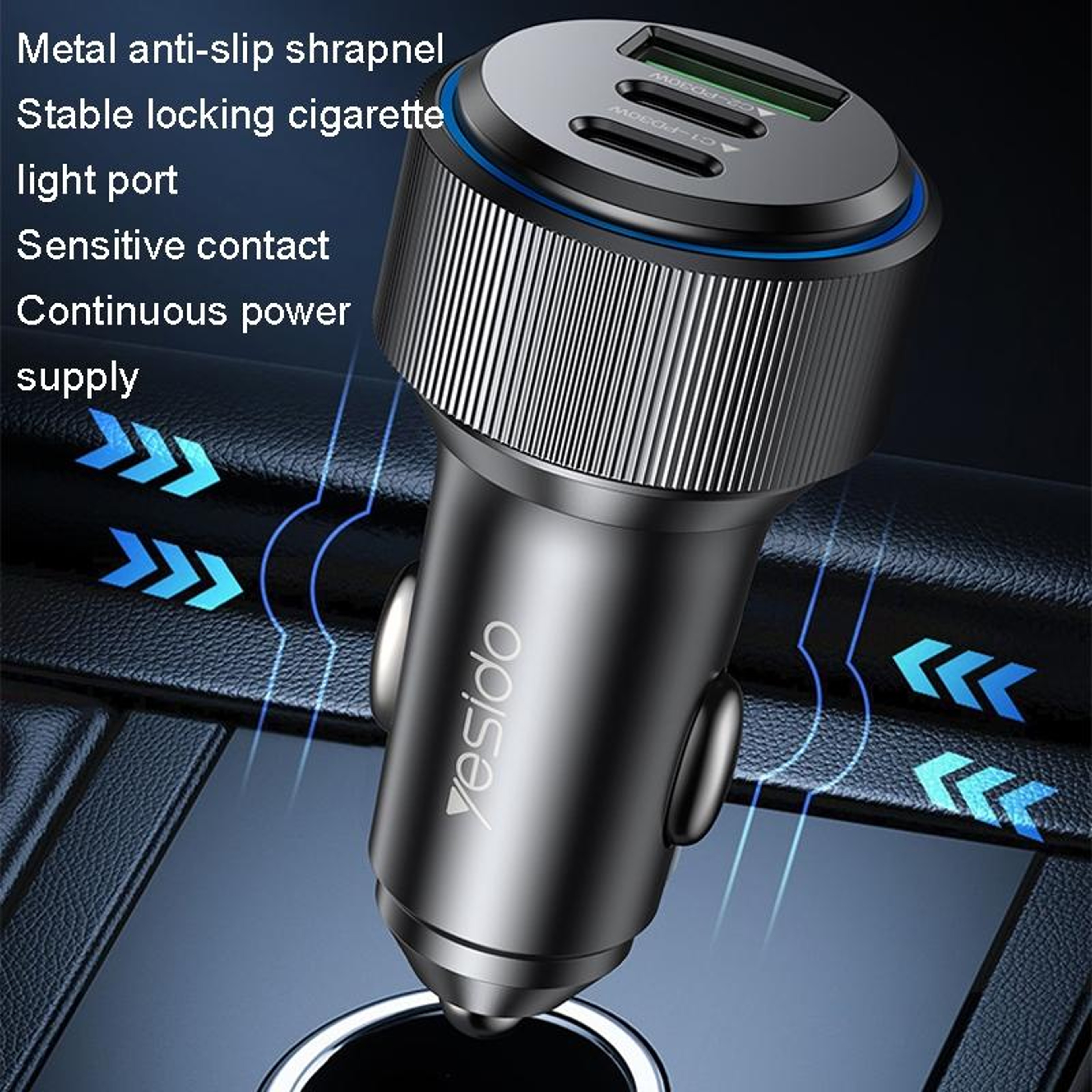 Yesido Y50 30W USB Car Charger PD Fast Charging Adapter With Dual USB C And USB A Ports 9