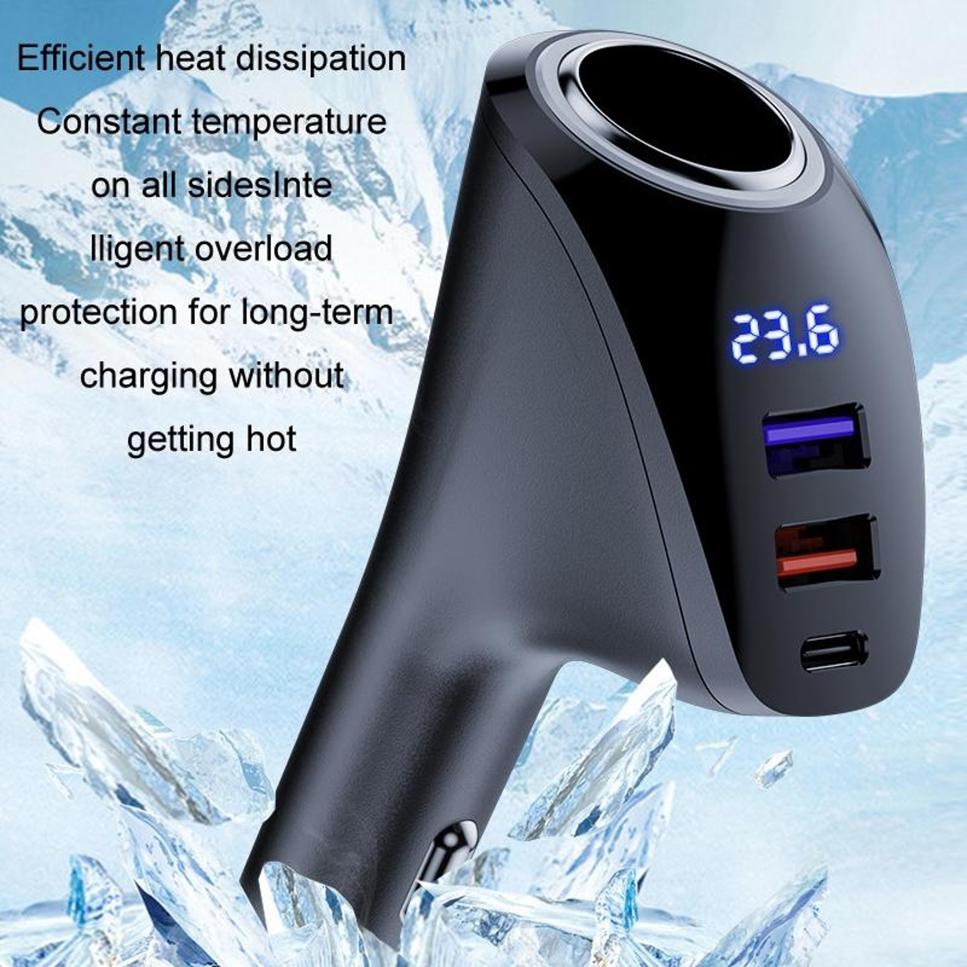 585W USB C Car Charger With Digital Display Dual USB QC Fast Charging Adapter For 12V 24V Vehicles 2