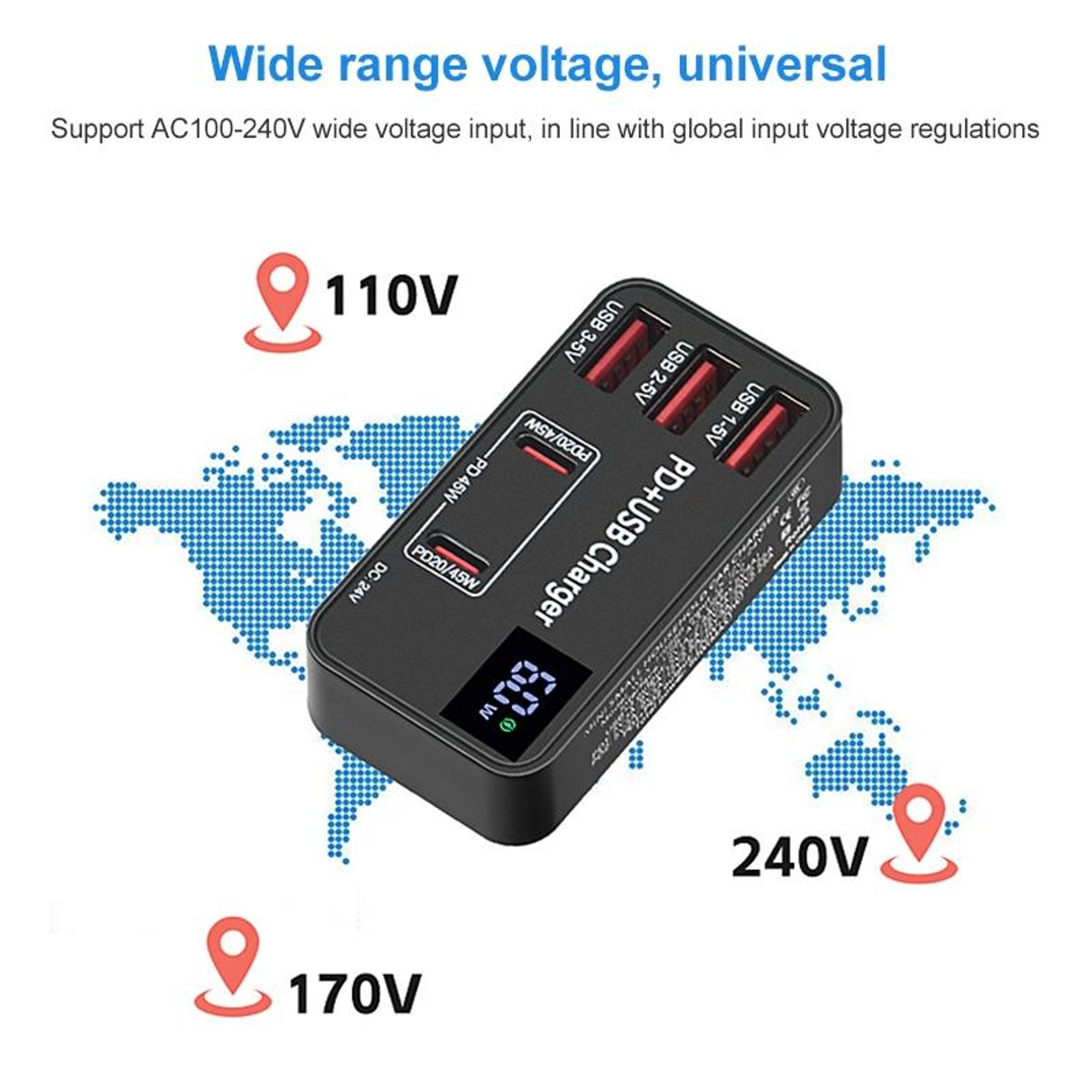 988B 60W 5 Port USB Charger With Dual USBC Digital Display Fast Charging Adapter 2
