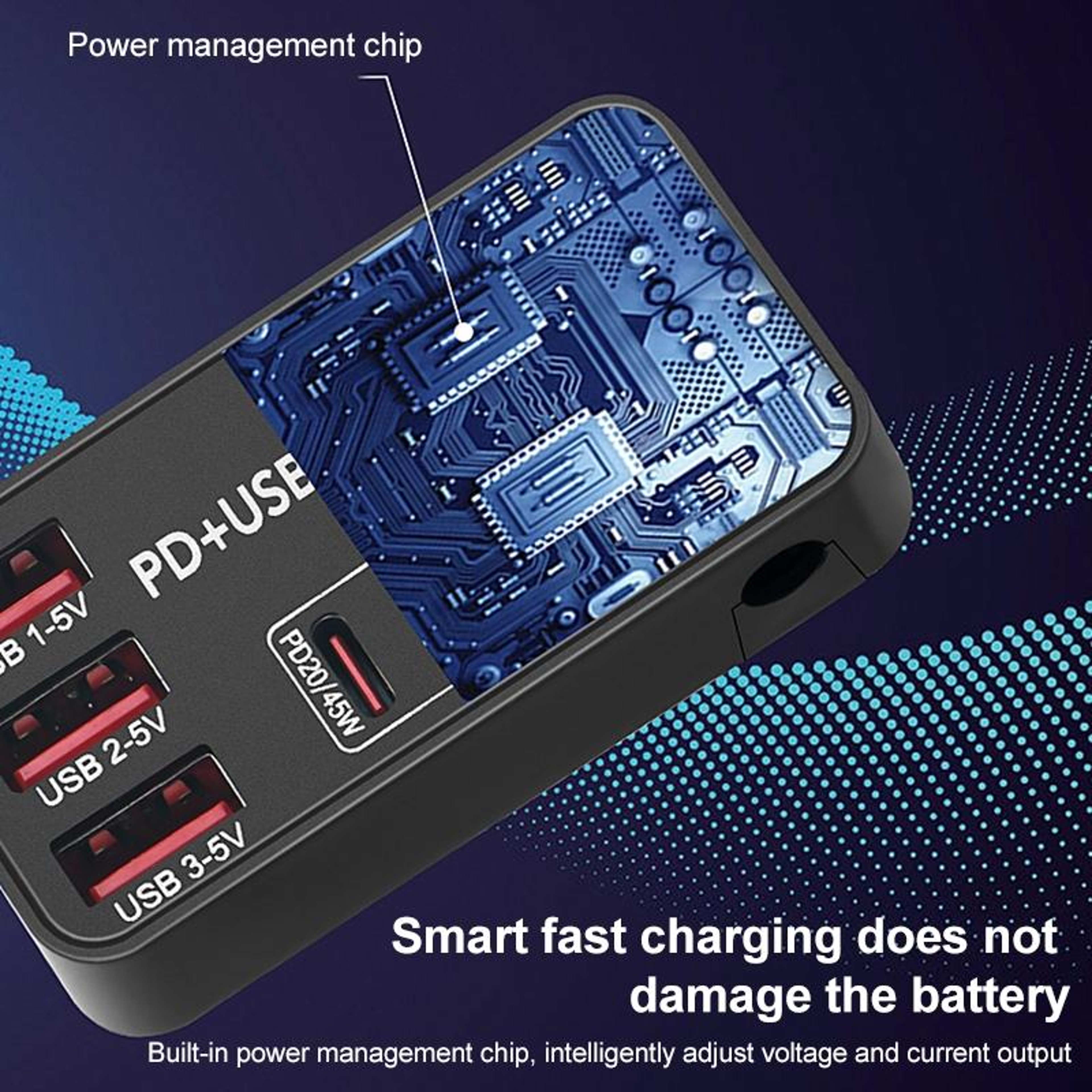 988B 60W 5 Port USB Charger With Dual USBC Digital Display Fast Charging Adapter 4