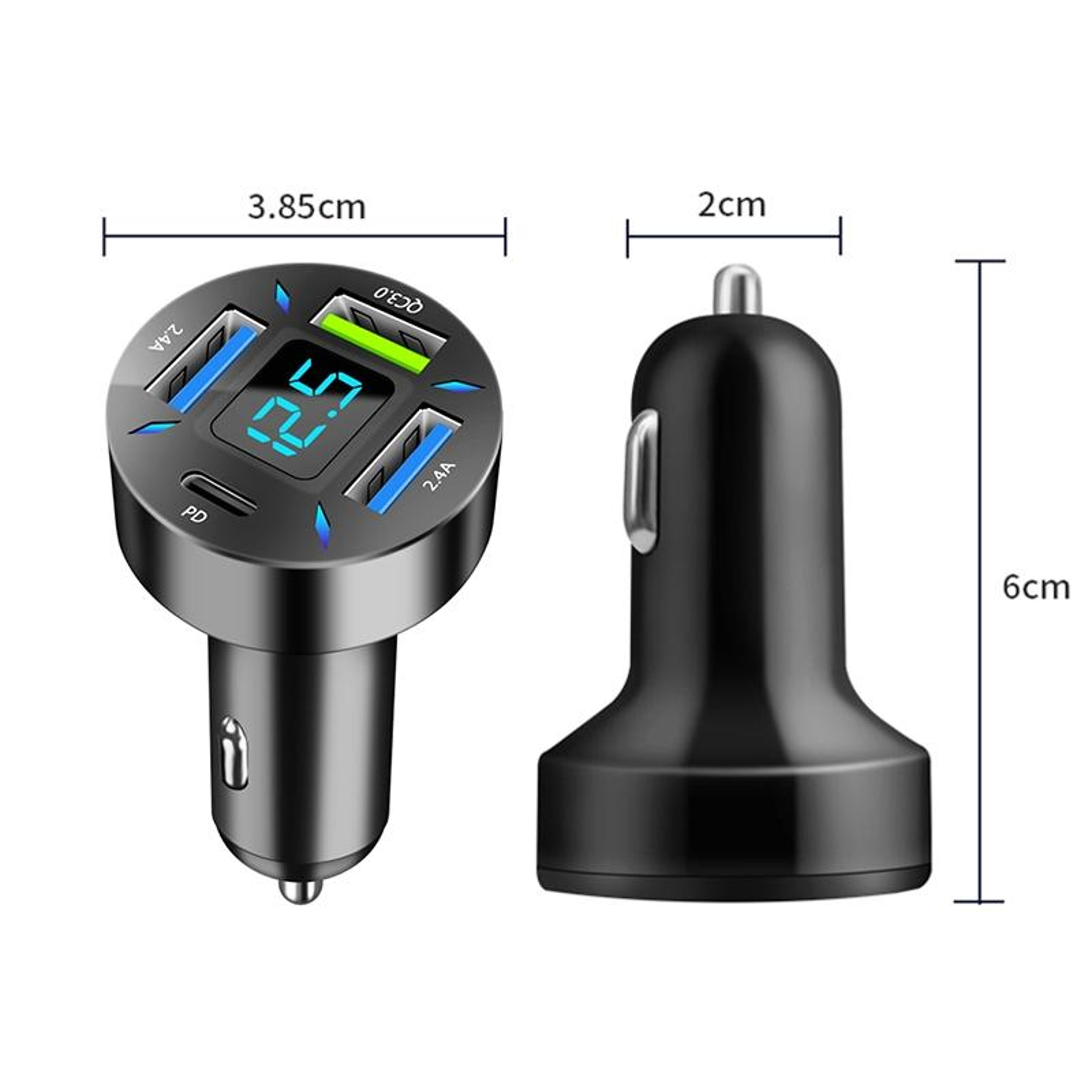 4 Port USB Car Charger With PD20W QC30 Fast Charging And Digital Voltage Display 1
