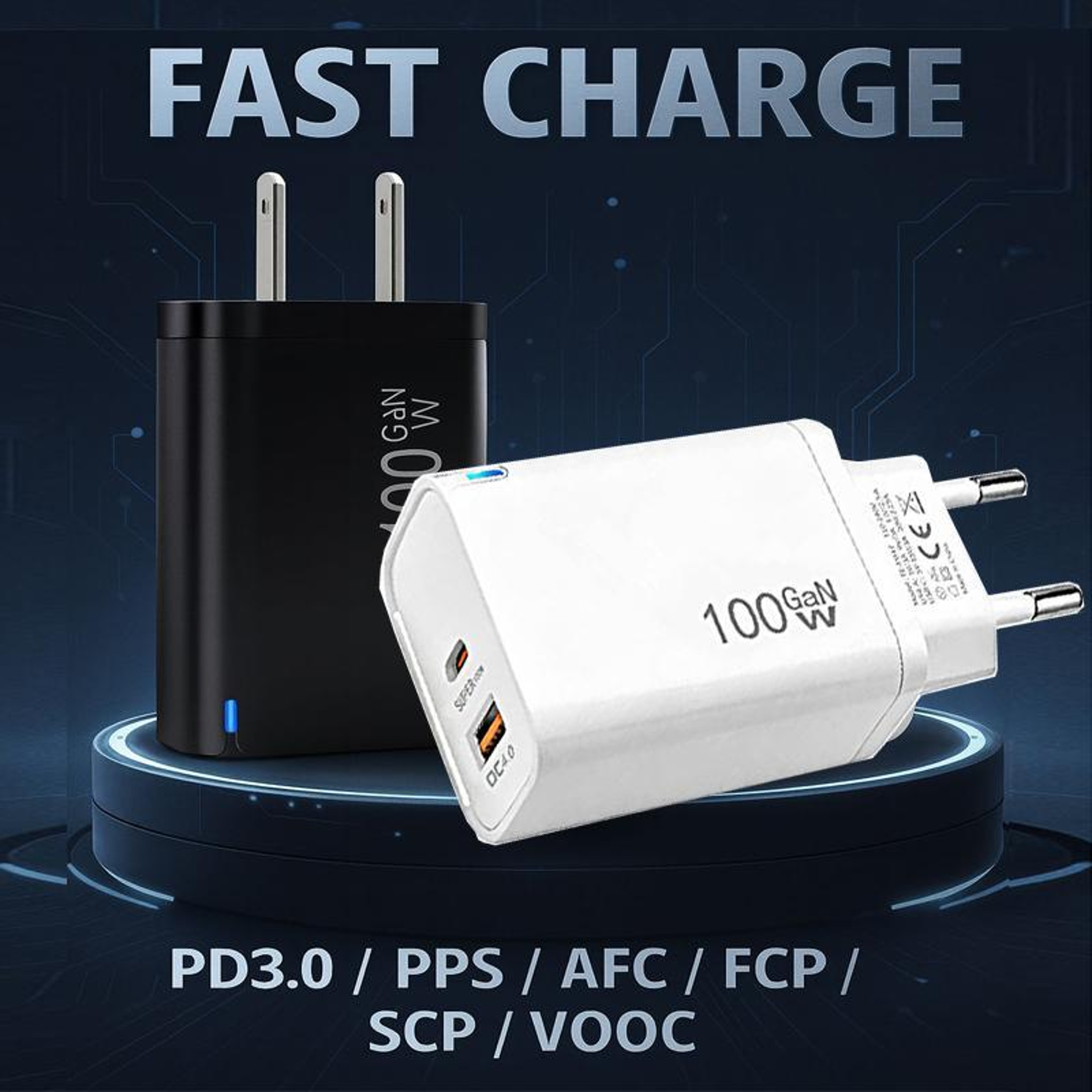 PD47 100W GaN Charger USB C Fast Charger With QC30 USB Port And 60W USB C Cable US Plug 3