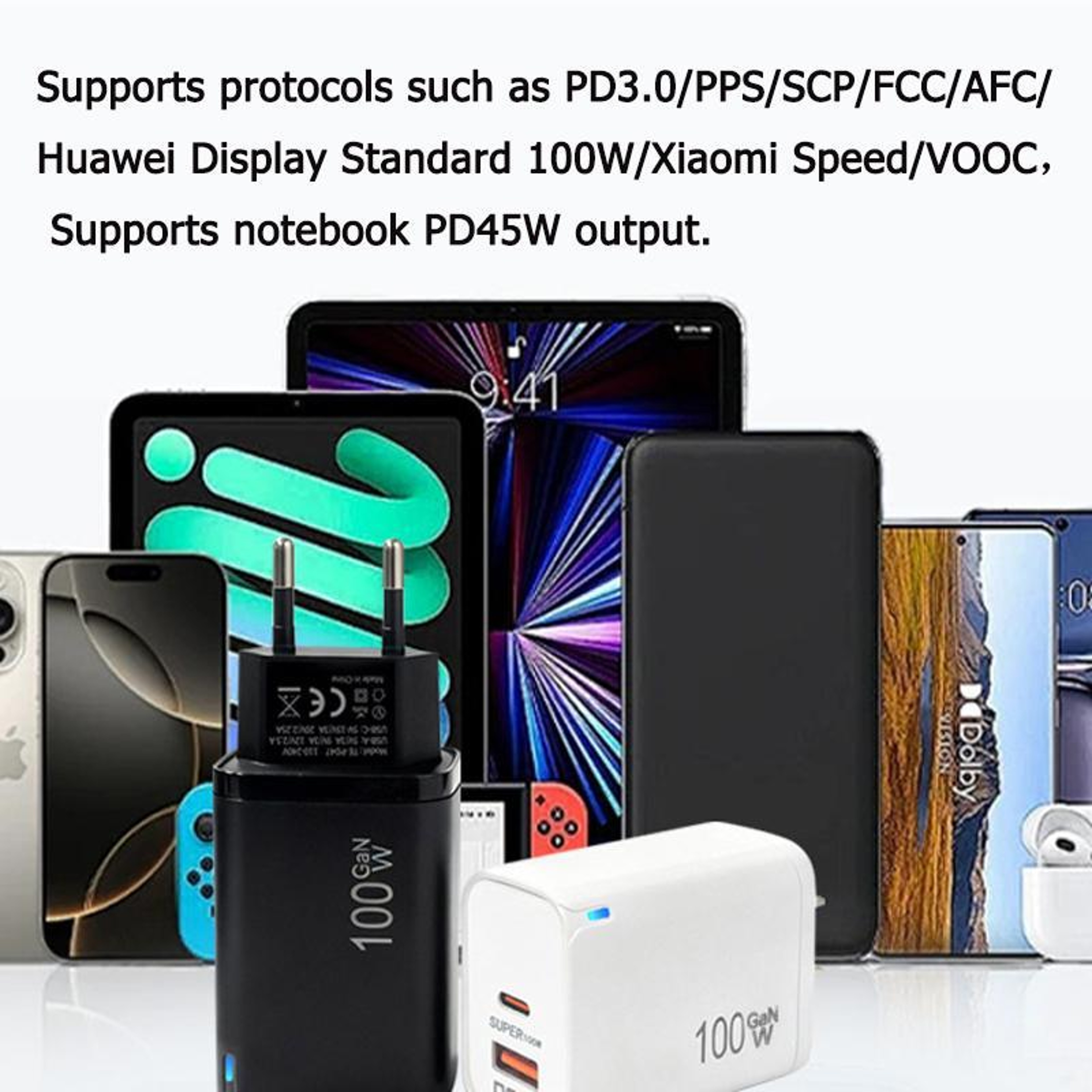 PD47 100W GaN Charger USB C Fast Charger With QC30 USB Port And 60W USB C Cable US Plug 4