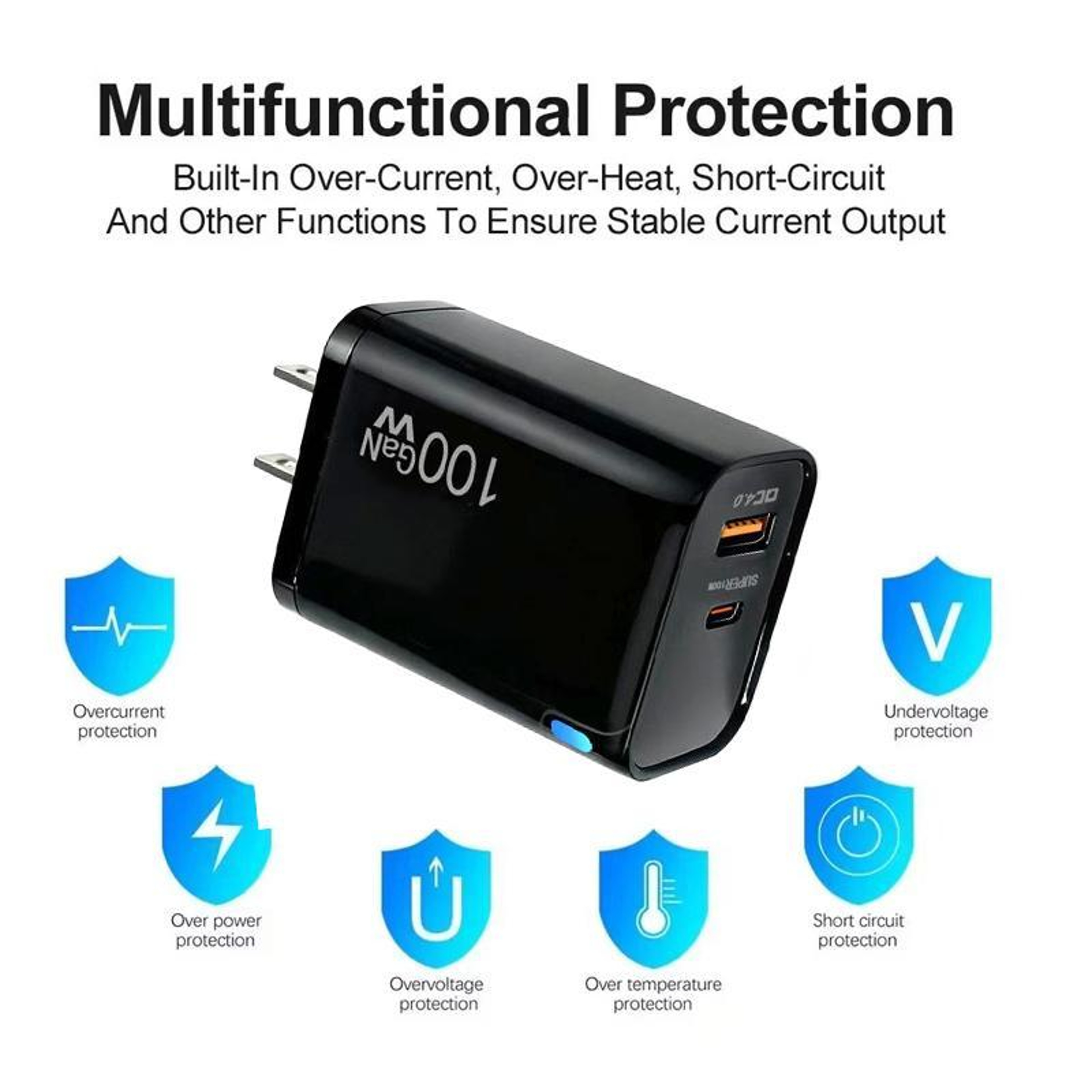 PD47 100W GaN Charger USB C Fast Charger With QC30 USB Port And 60W USB C Cable US Plug 5