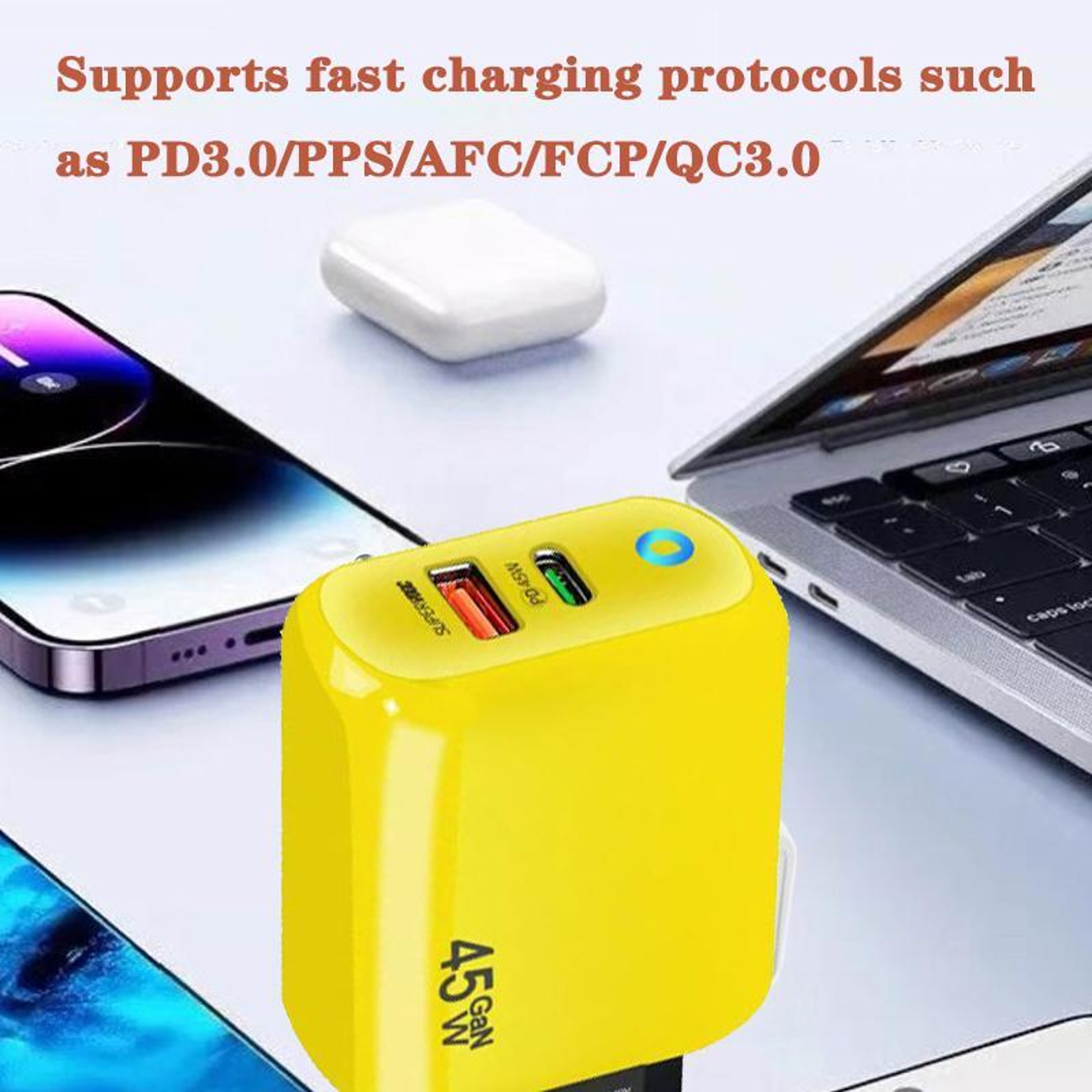 TE-PD45 45W GaN Charger Dual USB-C USB Fast Charger with PD3.0 Cable for Laptop Tablet and Phone – view 4