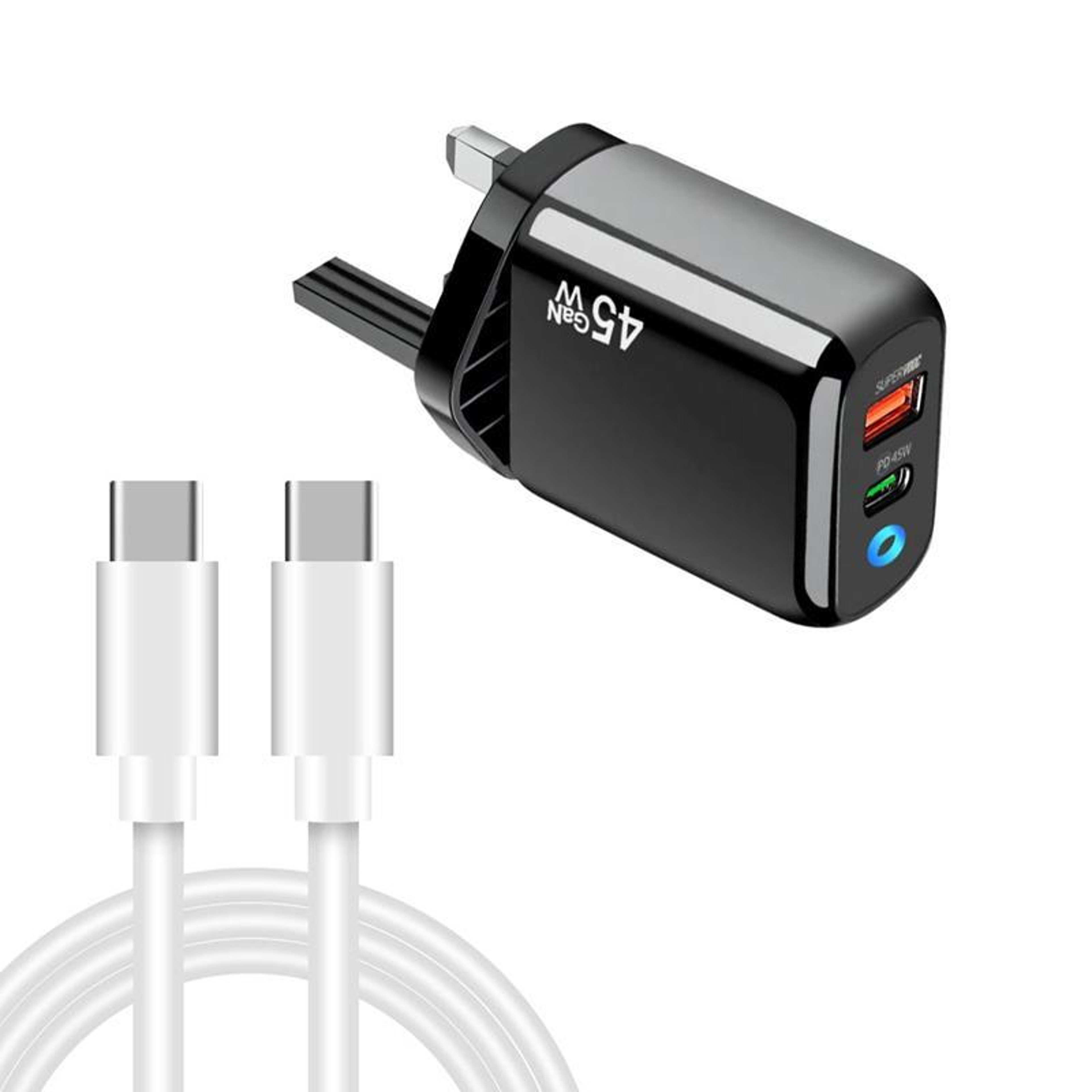 TE-PD45 45W GaN Charger Dual USB-C USB Fast Charger with PD3.0 Cable for Laptop Tablet and Phone – view 10