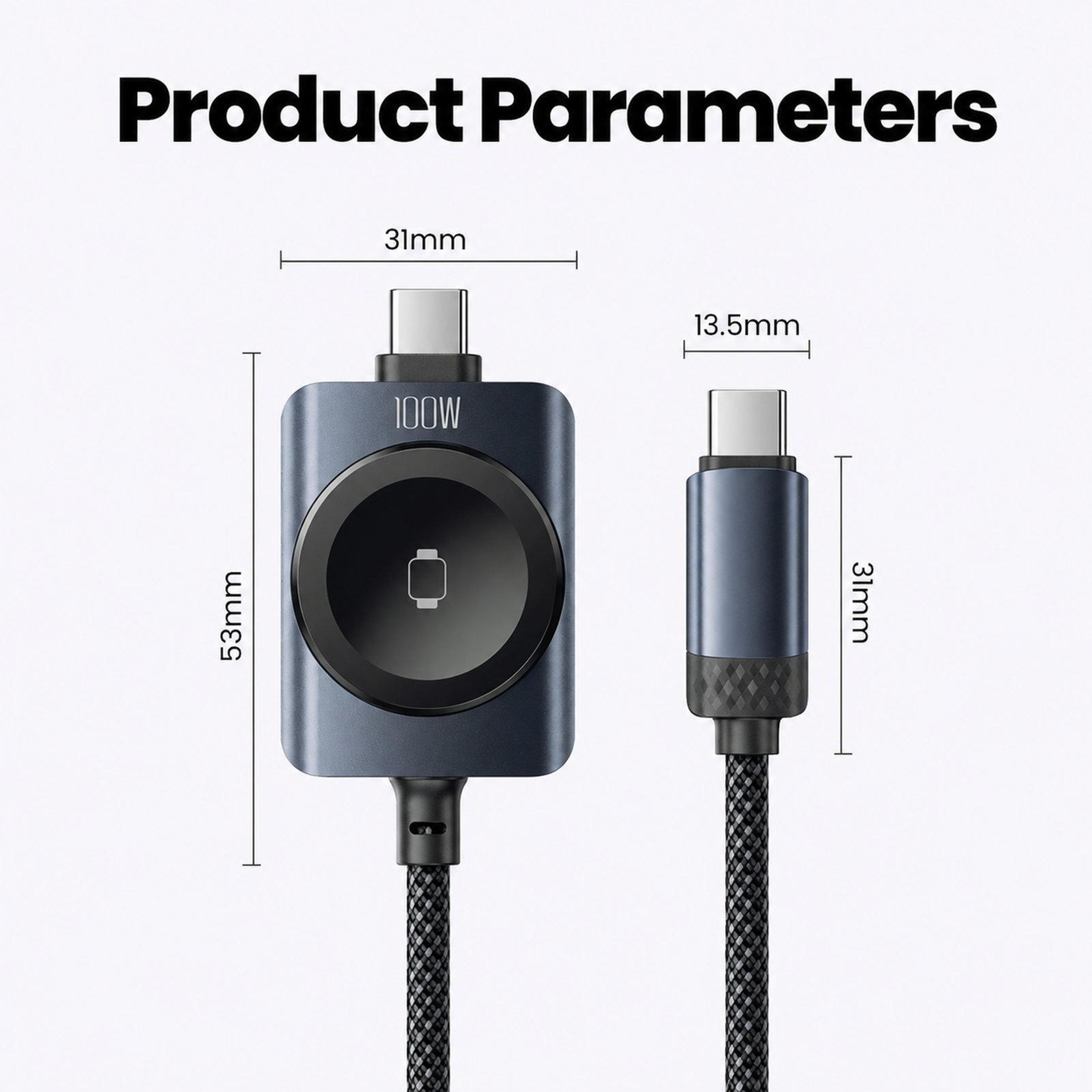 Toocki 100W USB-C Cable with Magnetic Watch Charger 2 in 1 Fast Charging Data Cable – view 3