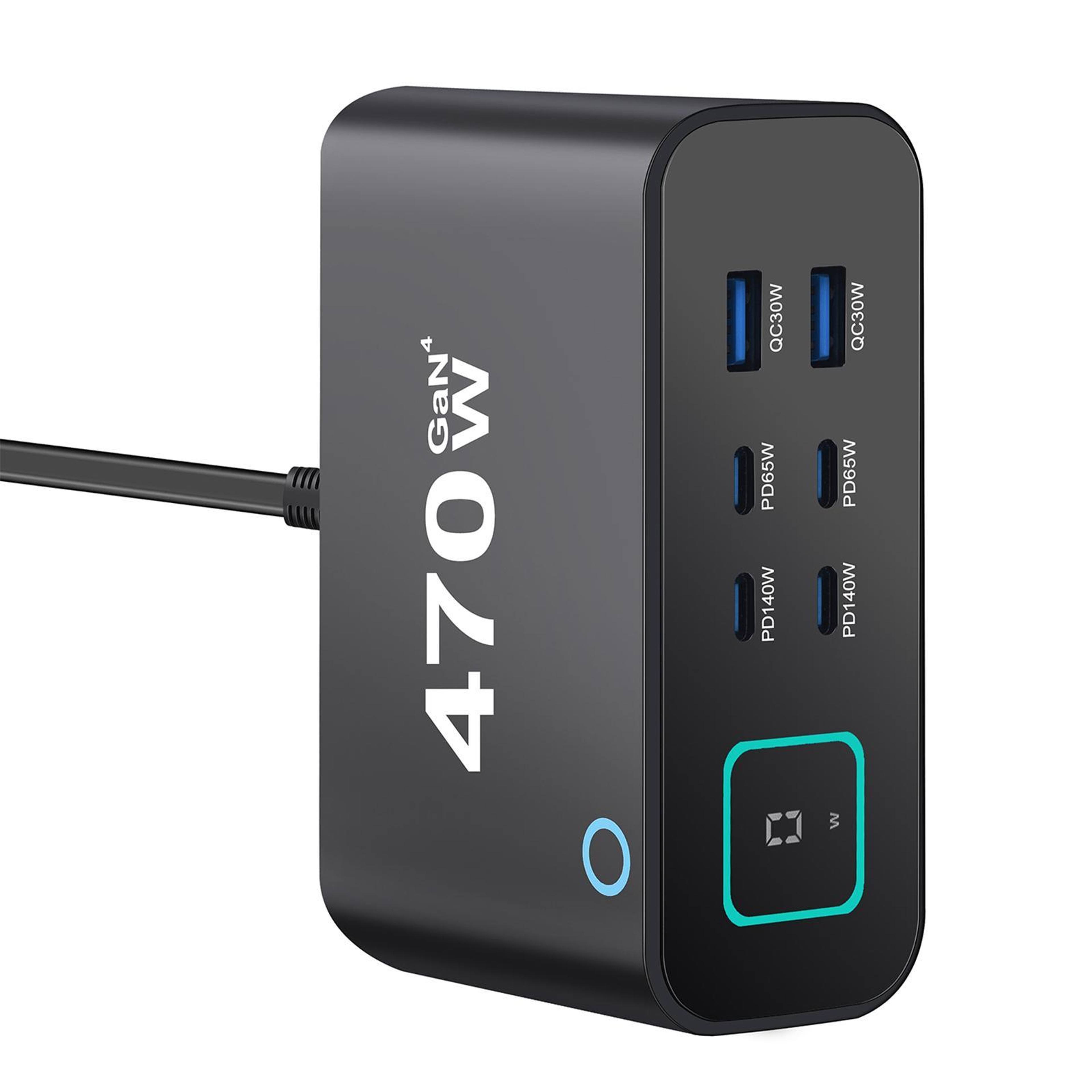 YMX 470W GaN Charger 6 Port USB C Charger With Smart LCD Display Fast Charging Station 2