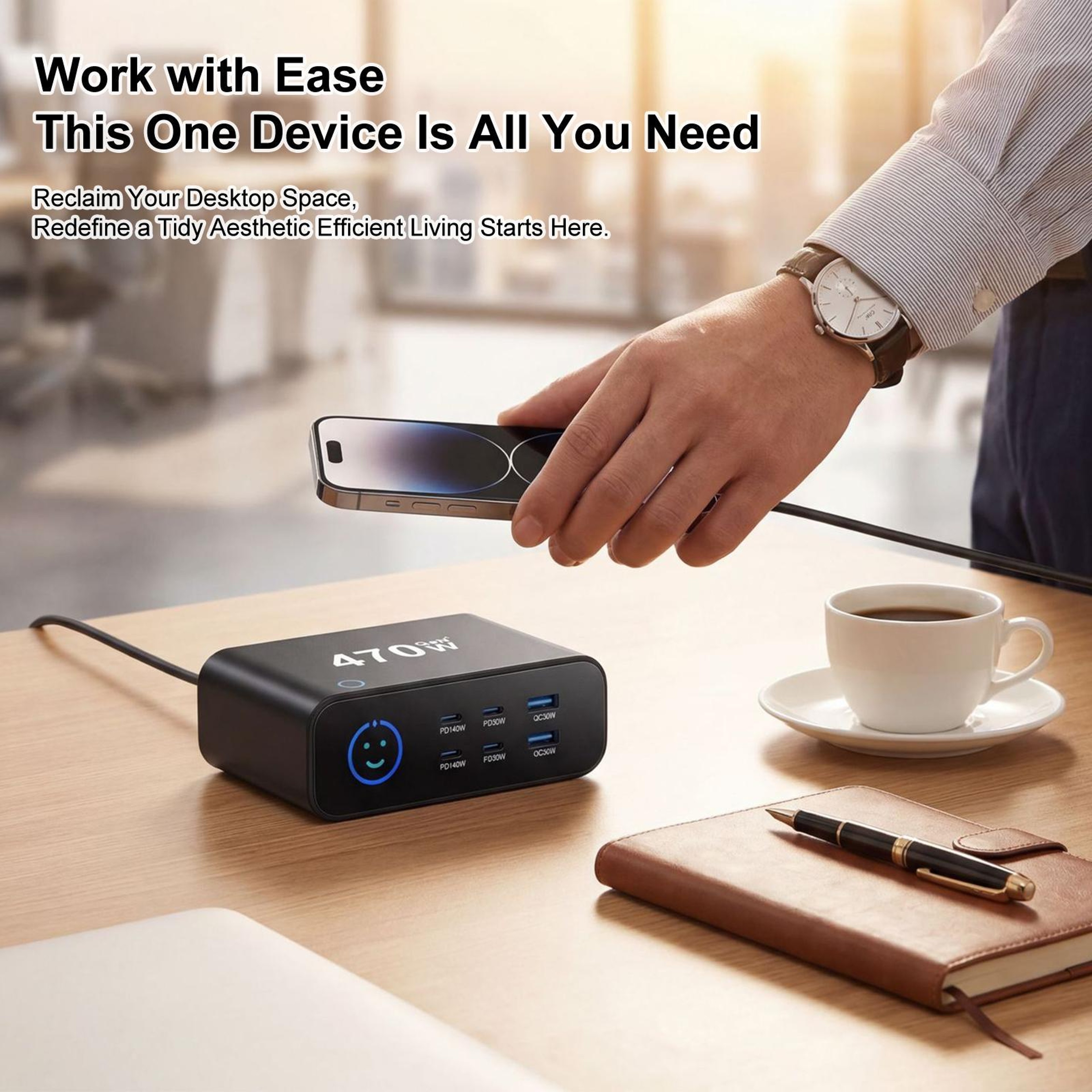 YMX 470W GaN Charger 6 Port USB C Charger With Smart LCD Display Fast Charging Station 9