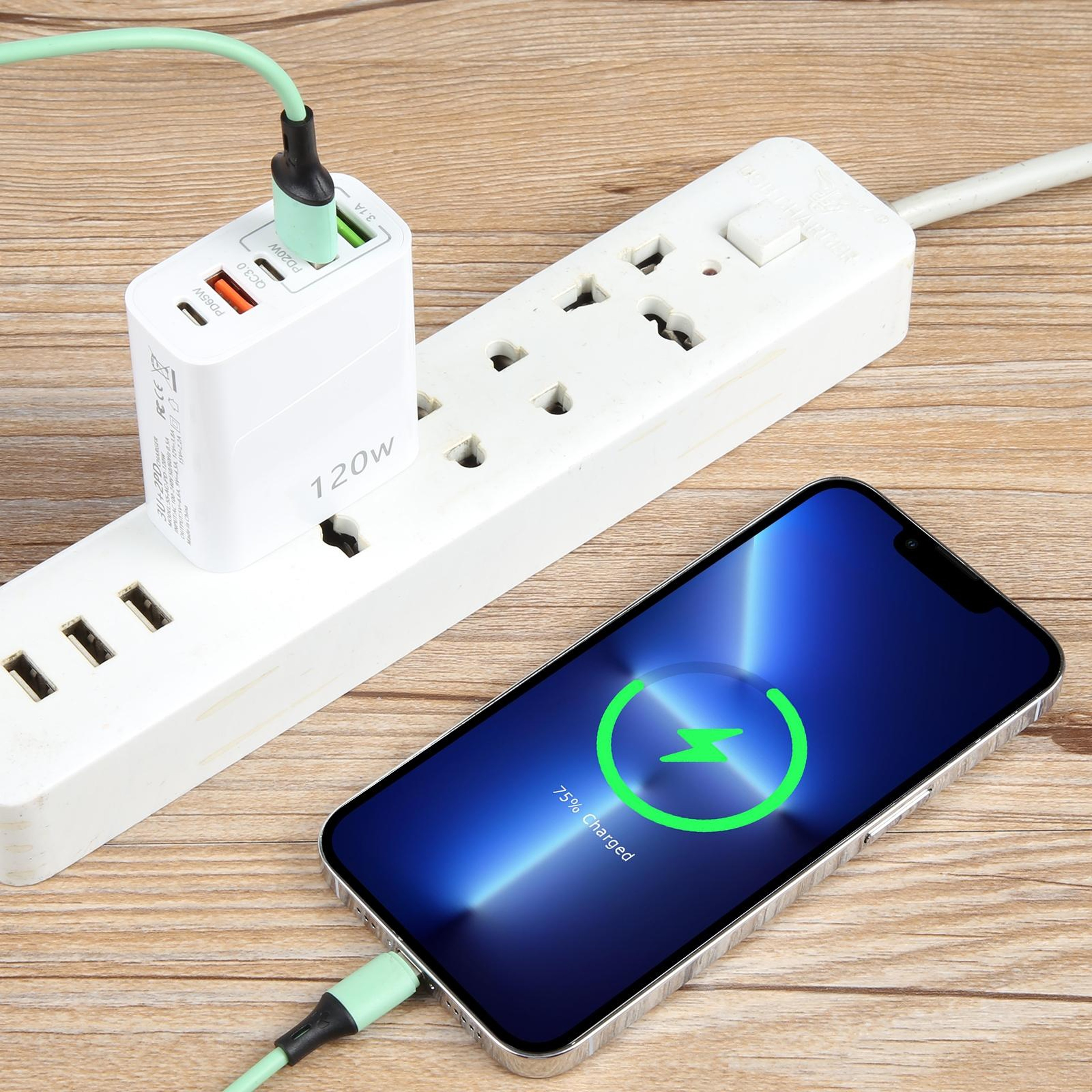 120W USB C Charger 5 Port Fast Charging Station With Dual PD Type C And USB Ports US Plug 5