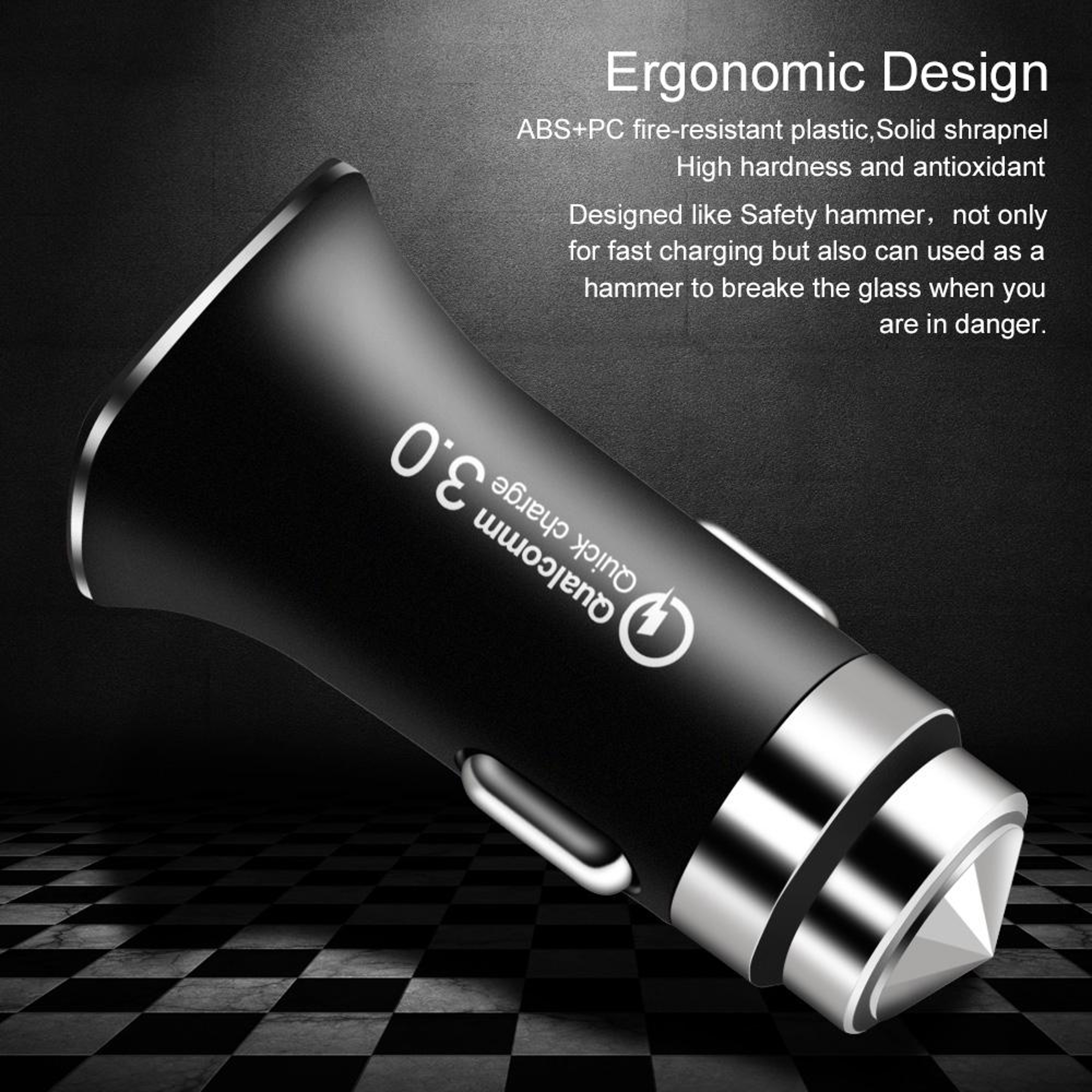 LZ-328 QC3.0 Car Charger 18W Fast USB Car Charger with Emergency Safety Hammer – view 7