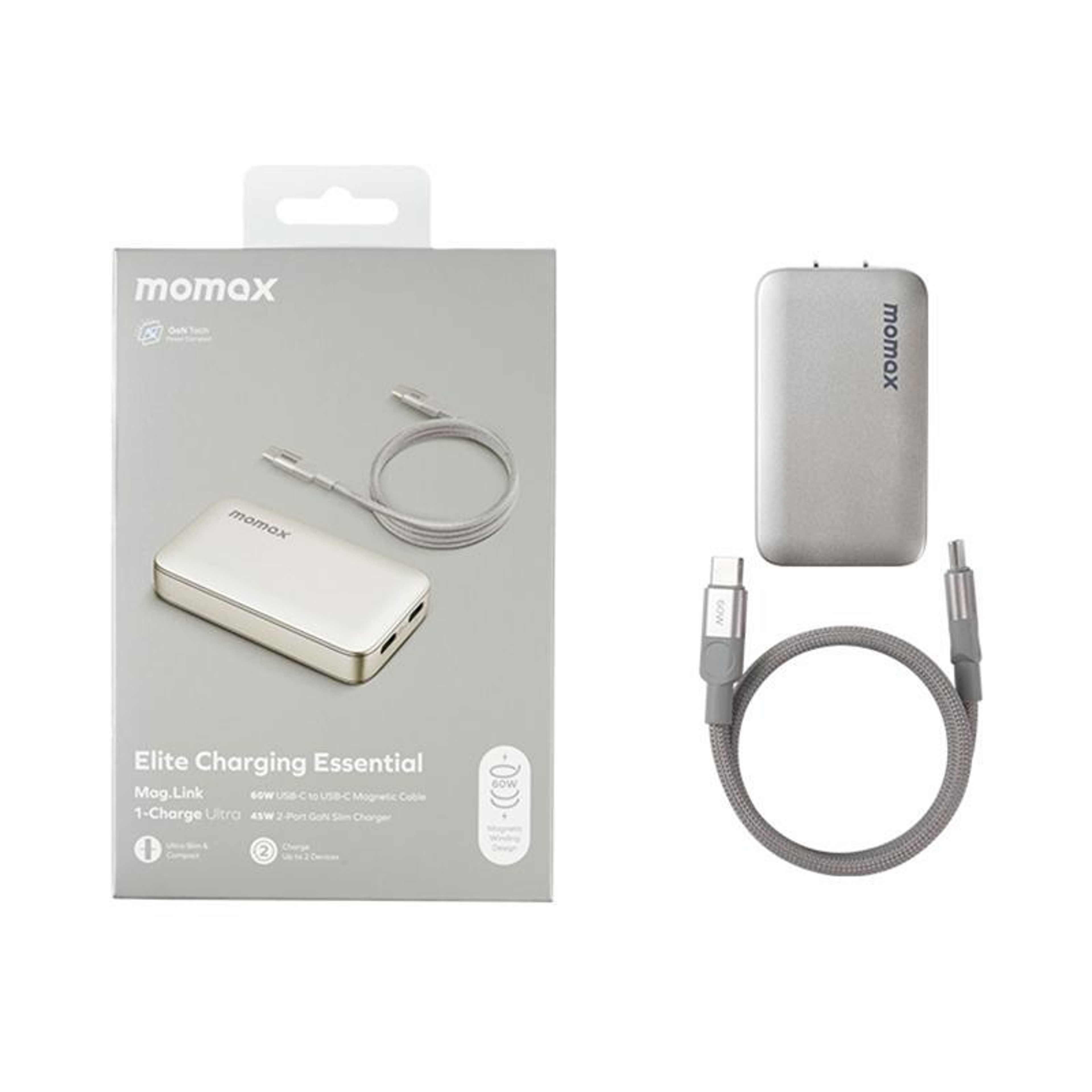 MOMAX 45W GaN Fast Charger Kit Dual USB C 45W USB C Charger with 60W Magnetic Cable US Plug – view 2