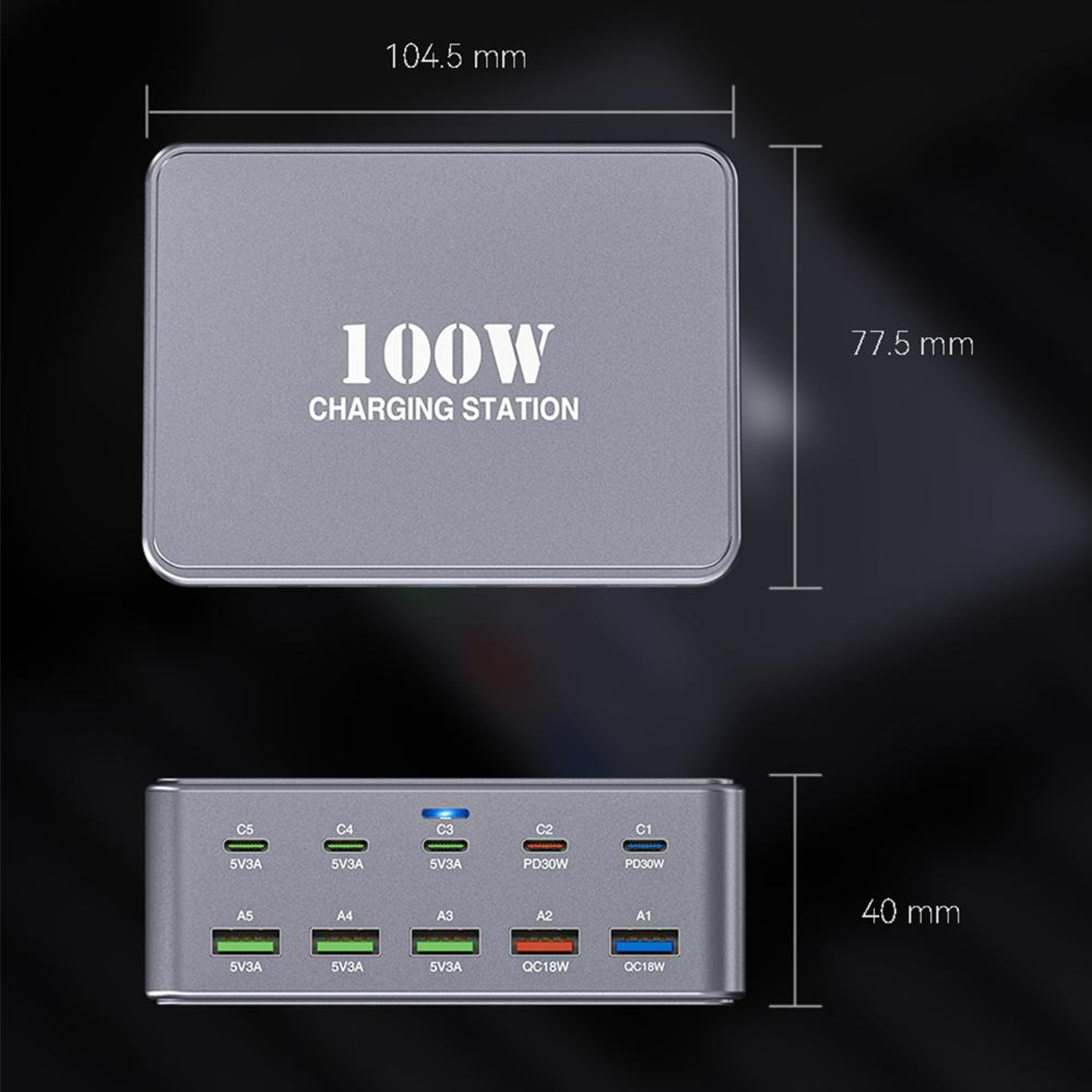HW33 100W USB C Charger 10 Port Desktop Charging Station Fast Charging Hub US Plug 1