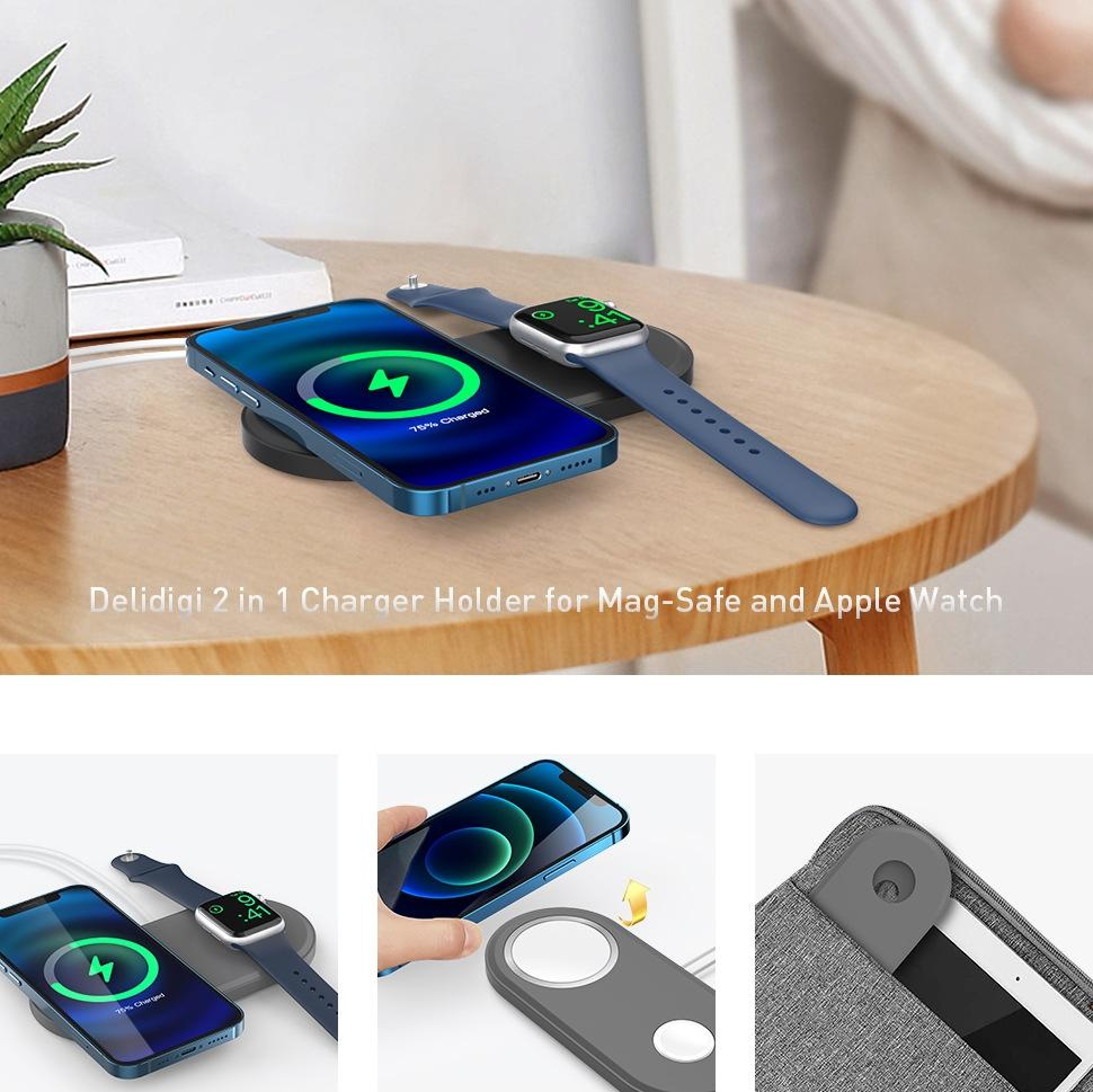 AhaStyle PT135 2 in 1 Apple Watch Charging Stand and iPhone Charging Dock Silicone Base – view 7