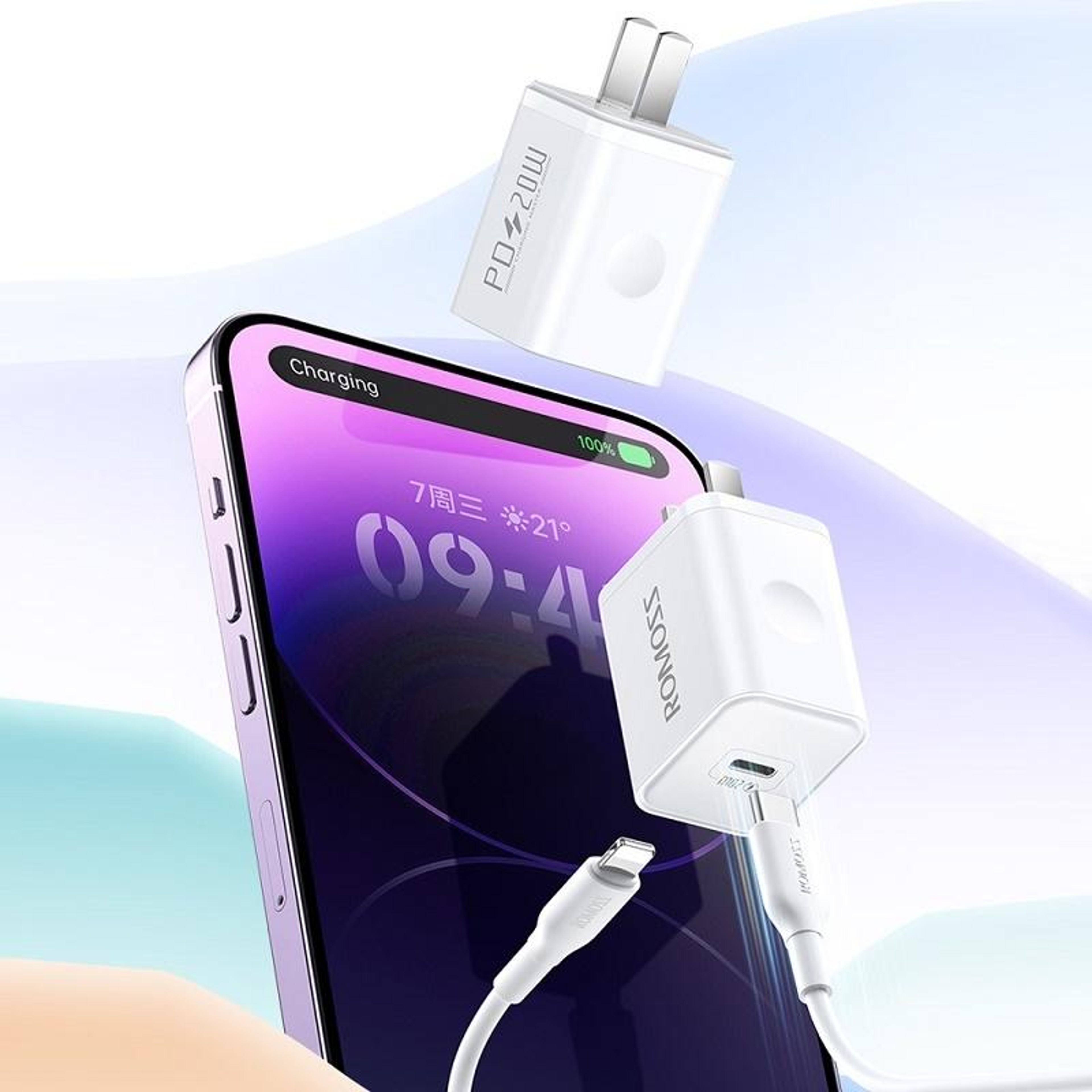 ROMOSS 20W USB C Charger PD Fast Charger With USB C Cable For Apple Huawei Xiaomi Single Port 1