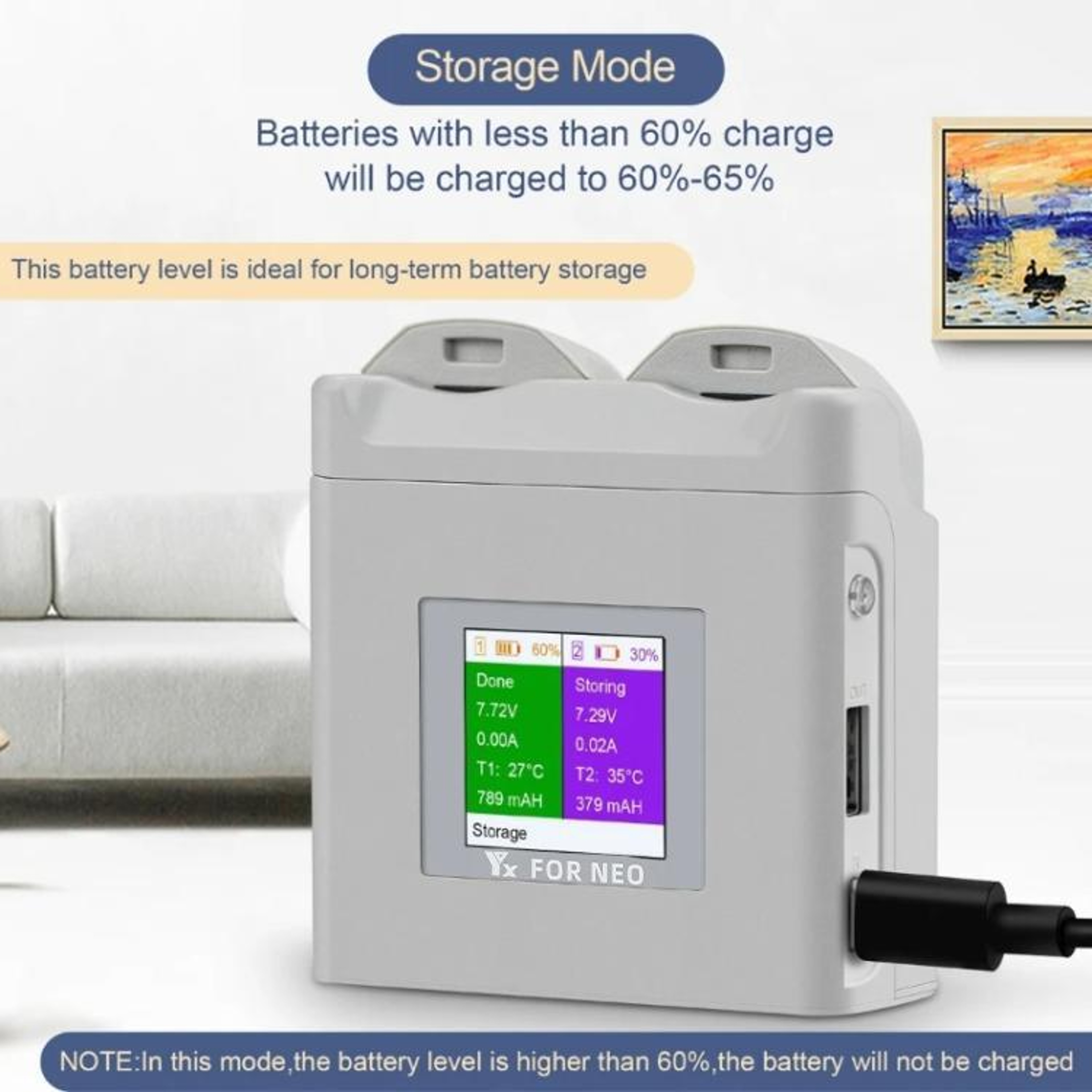 DJI Neo Dual Battery Charger With Color Screen PD Fast Charging Storage Mode 3