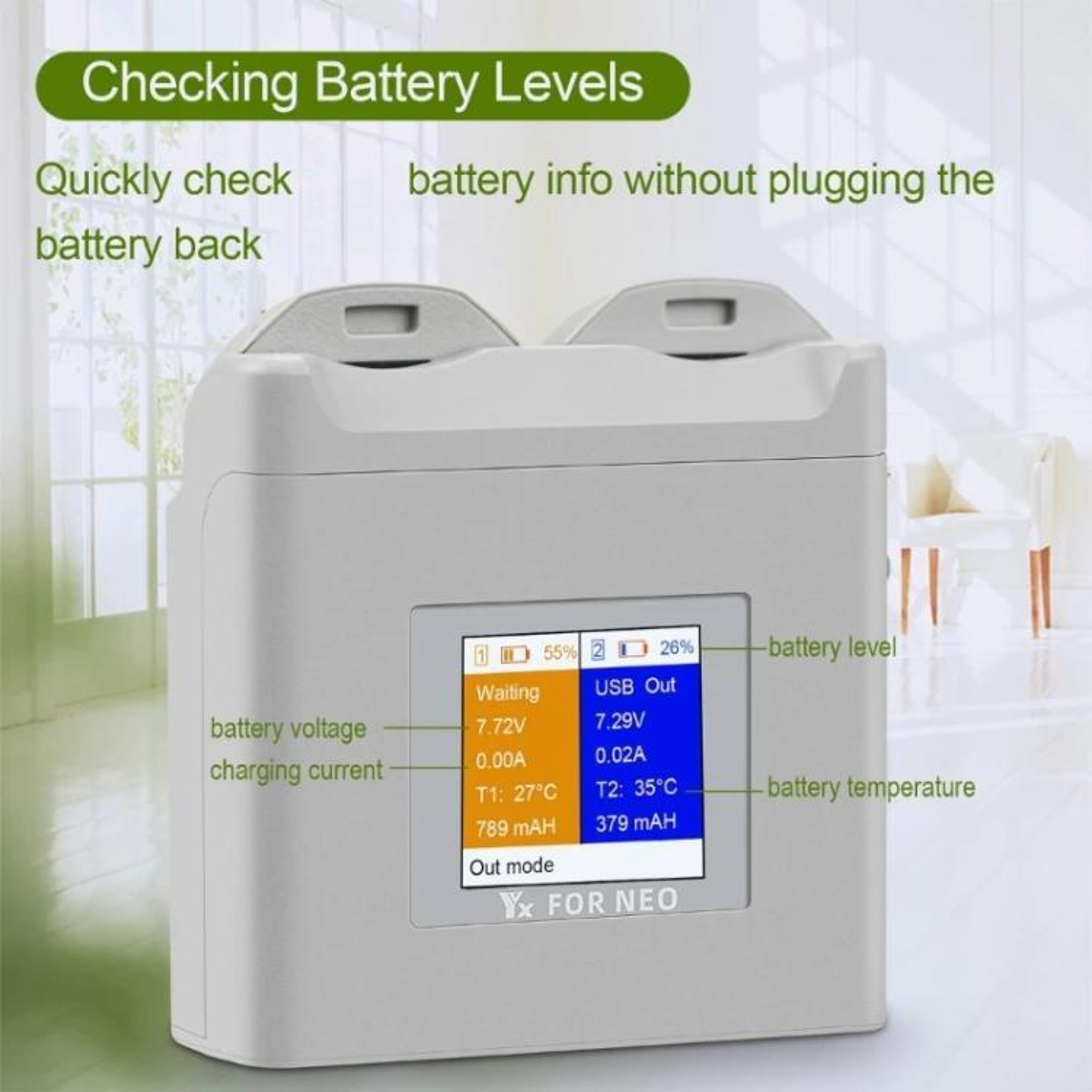 DJI Neo Dual Battery Charger With Color Screen PD Fast Charging Storage Mode 5