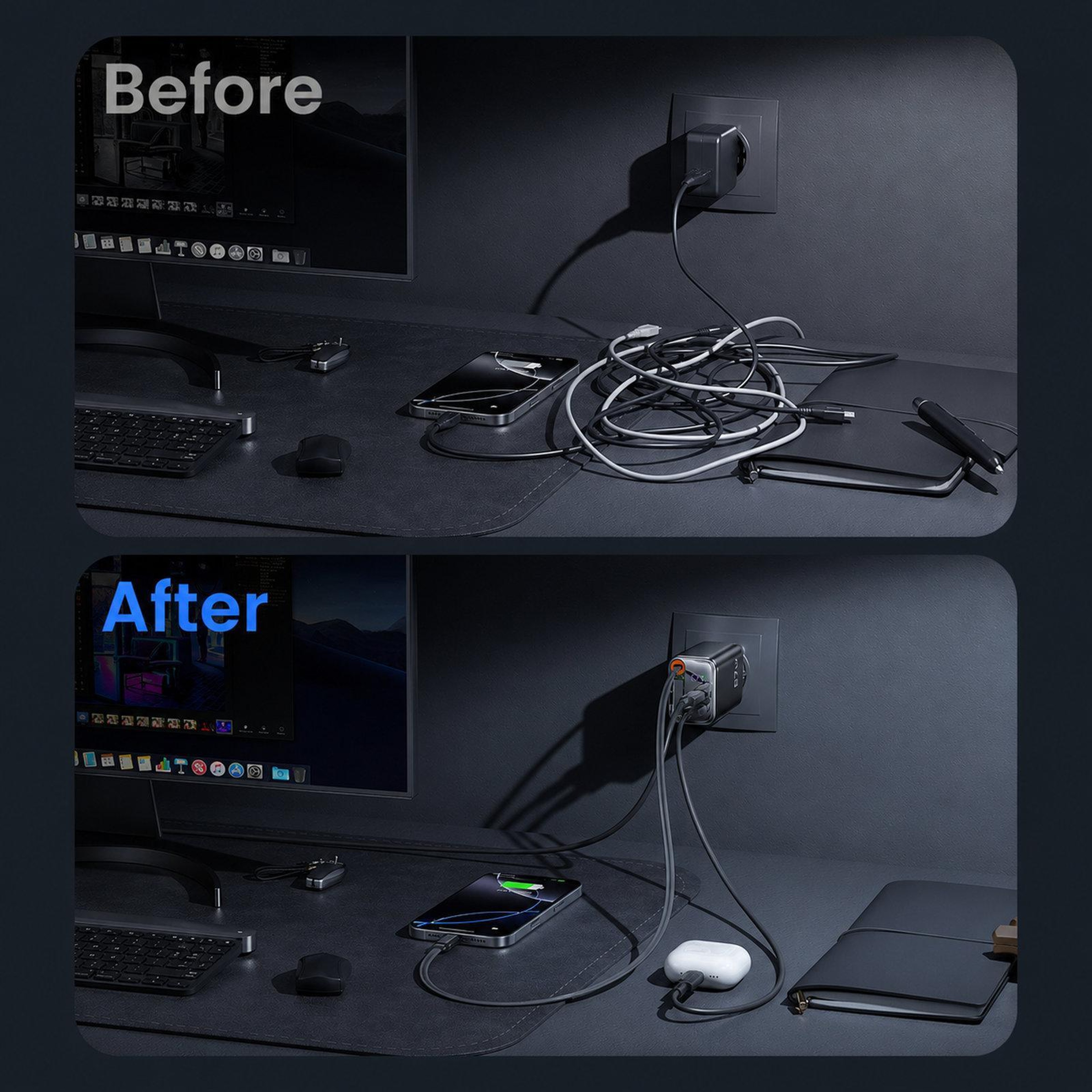 Toocki 67W USB C Charger 3 Port Fast Charging Station with Retractable USB C Cable LED Display – view 6