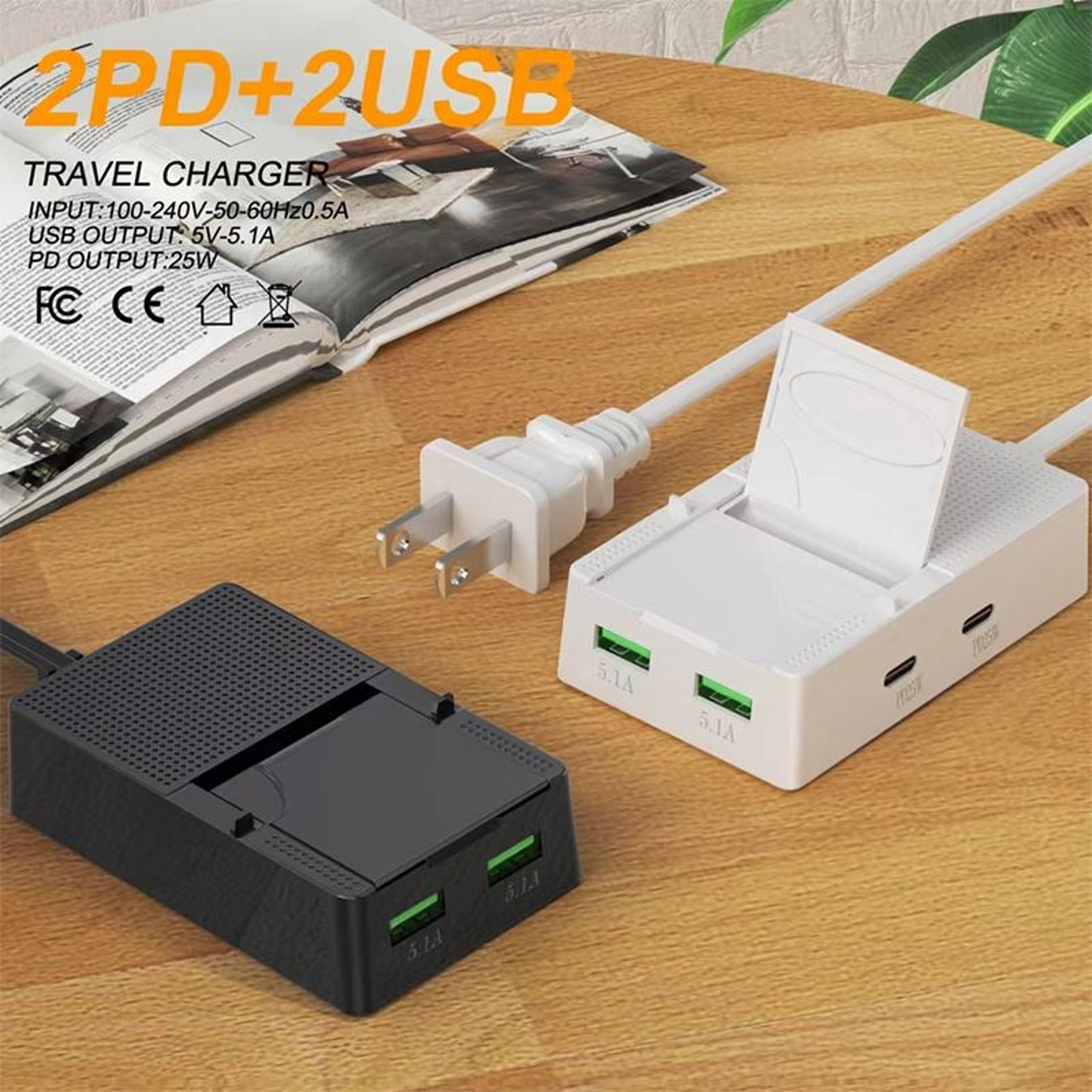 CYPC03 50W USB C Charger 4 Port Fast Charging Station Travel Wall Charger With 2 USB C And 2 USB 1