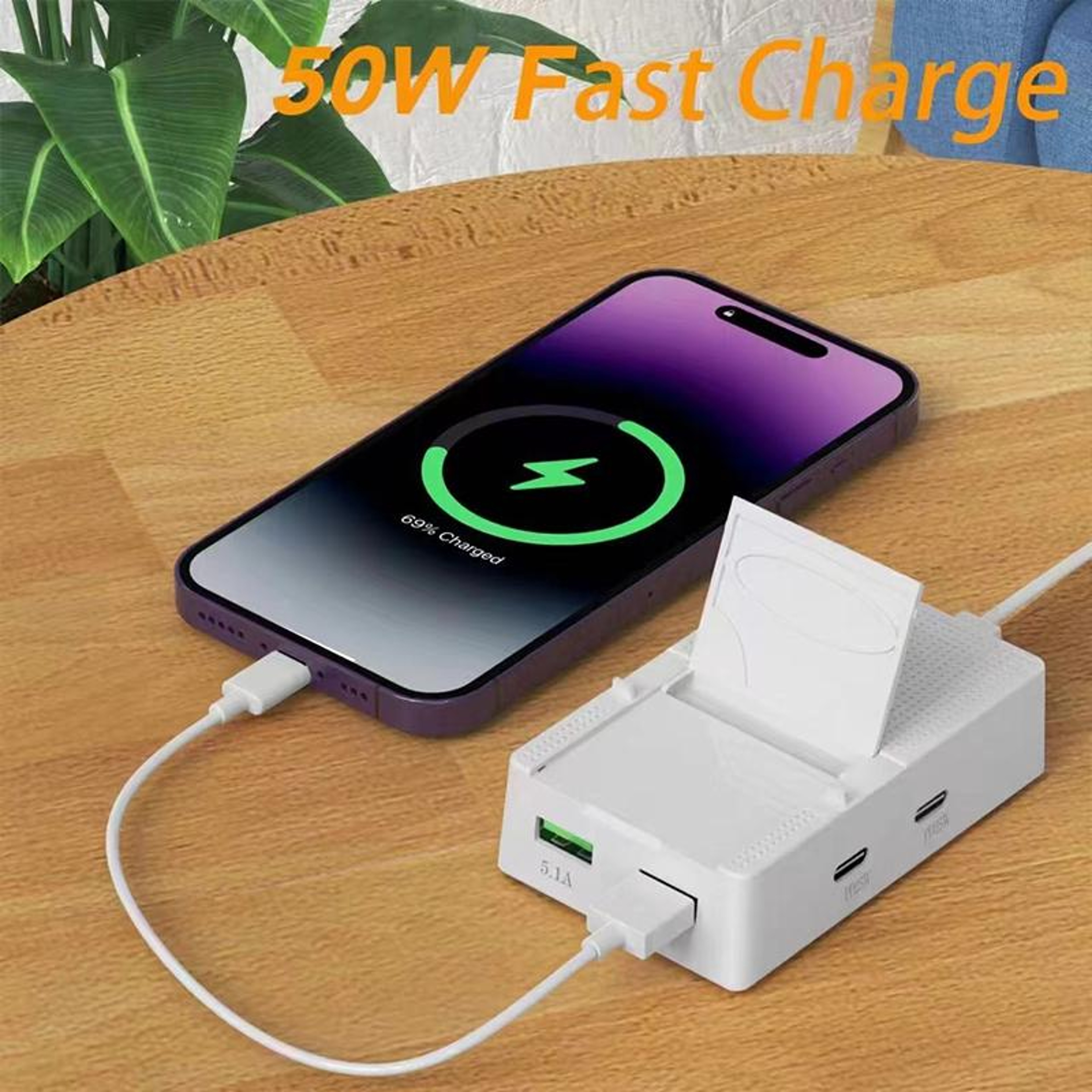 CYPC03 50W USB C Charger 4 Port Fast Charging Station Travel Wall Charger With 2 USB C And 2 USB 5