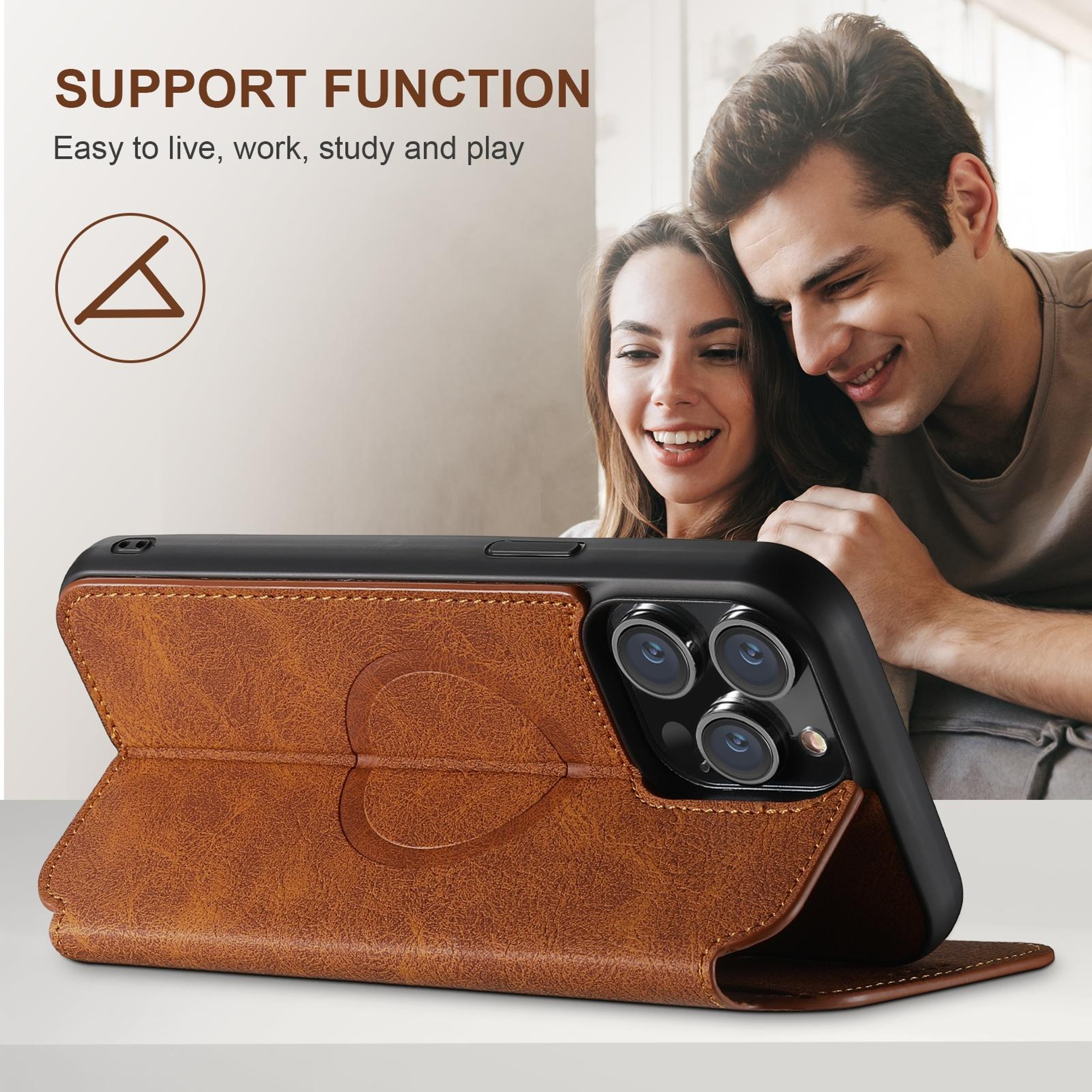 Suteni J06 IPhone 16 Plus MagSafe Case Retro Litchi Leather Wallet Kickstand Cover 4