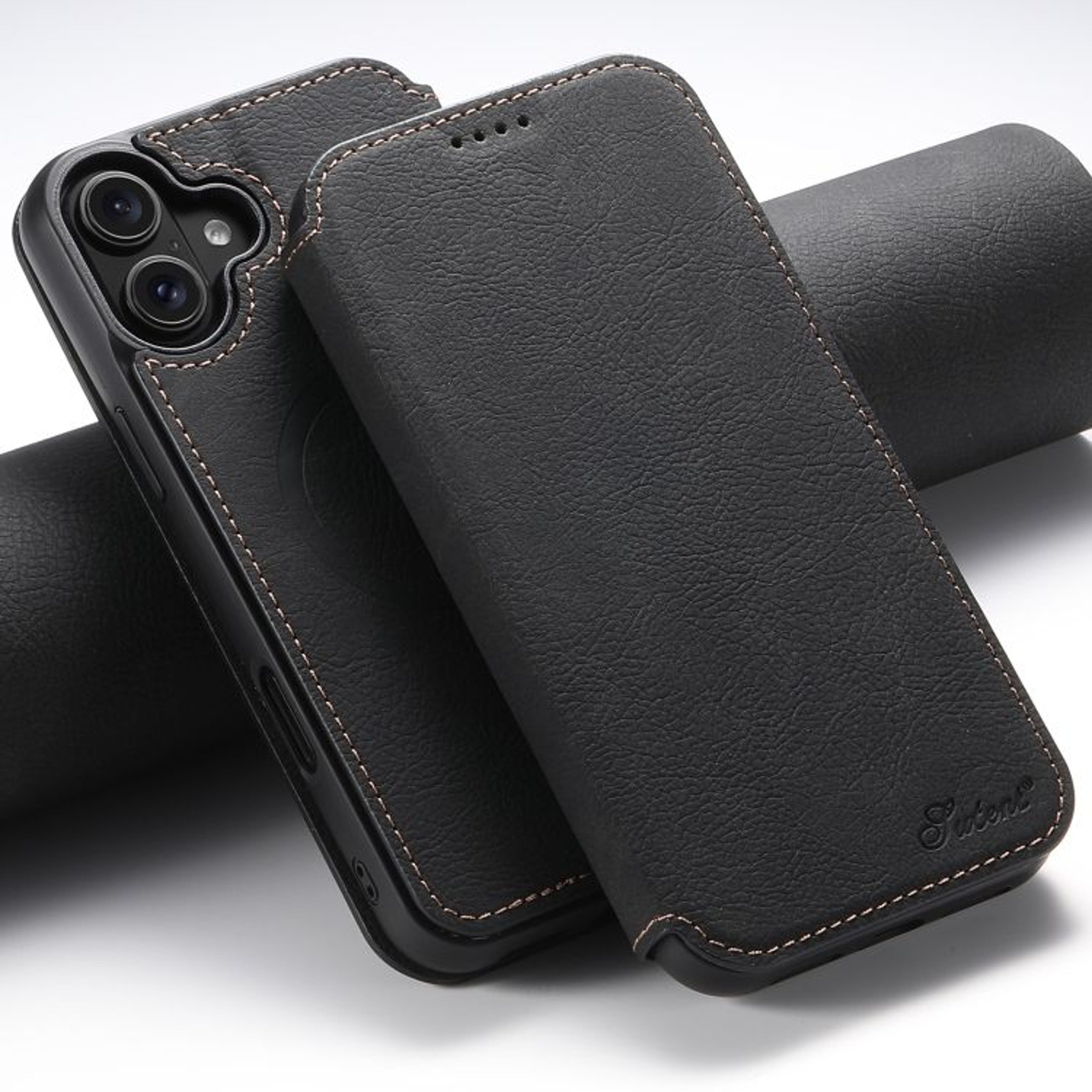 Suteni J06 IPhone 16 Plus MagSafe Case Retro Litchi Leather Wallet Kickstand Cover 6
