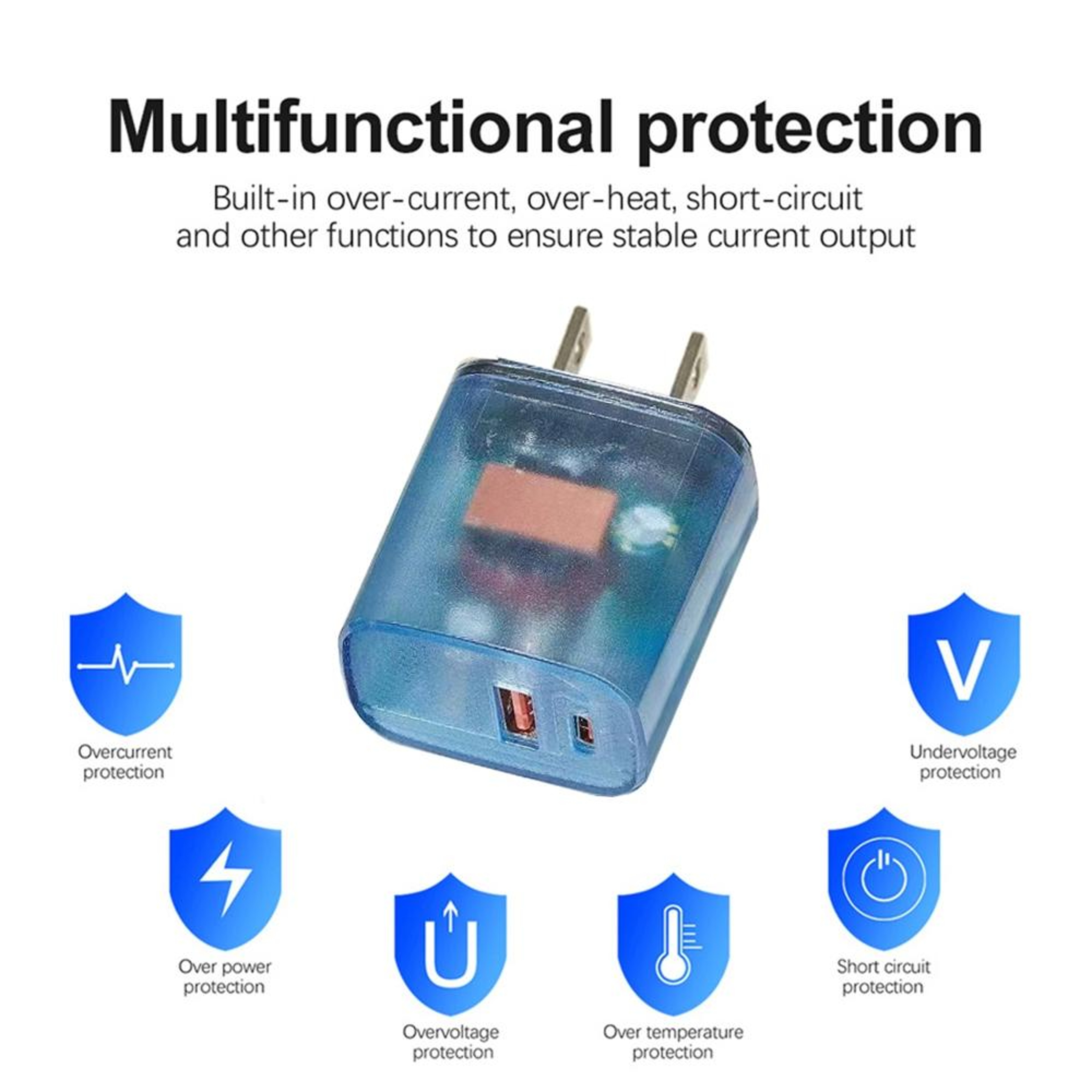 20W USB C Charger PD 30 QC 30 Dual Port Fast Charging Adapter Transparent US Plug 4