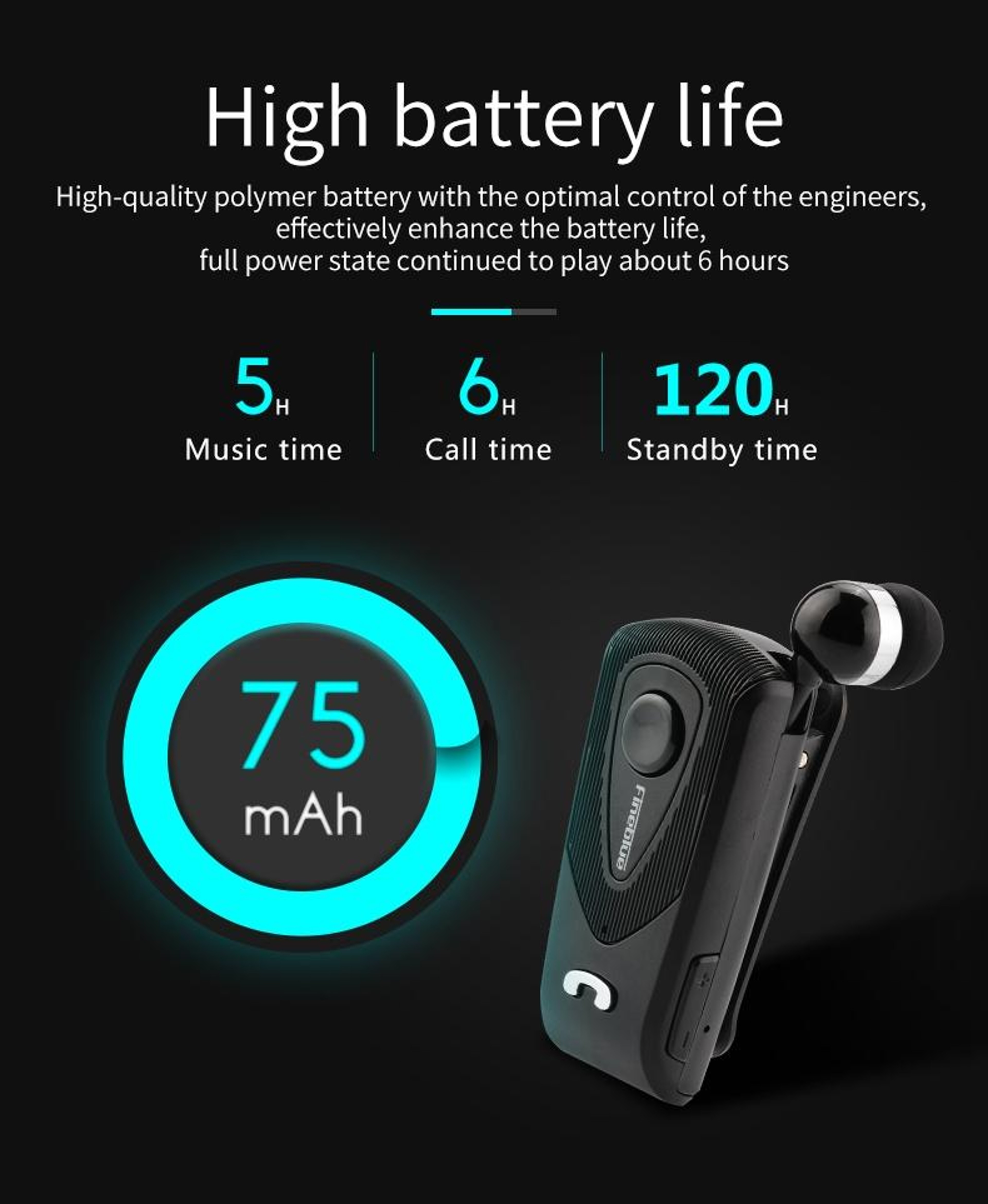 Fineblue F930 Bluetooth Headset Retractable Wireless Earbud With Noise Cancelling Mic 5