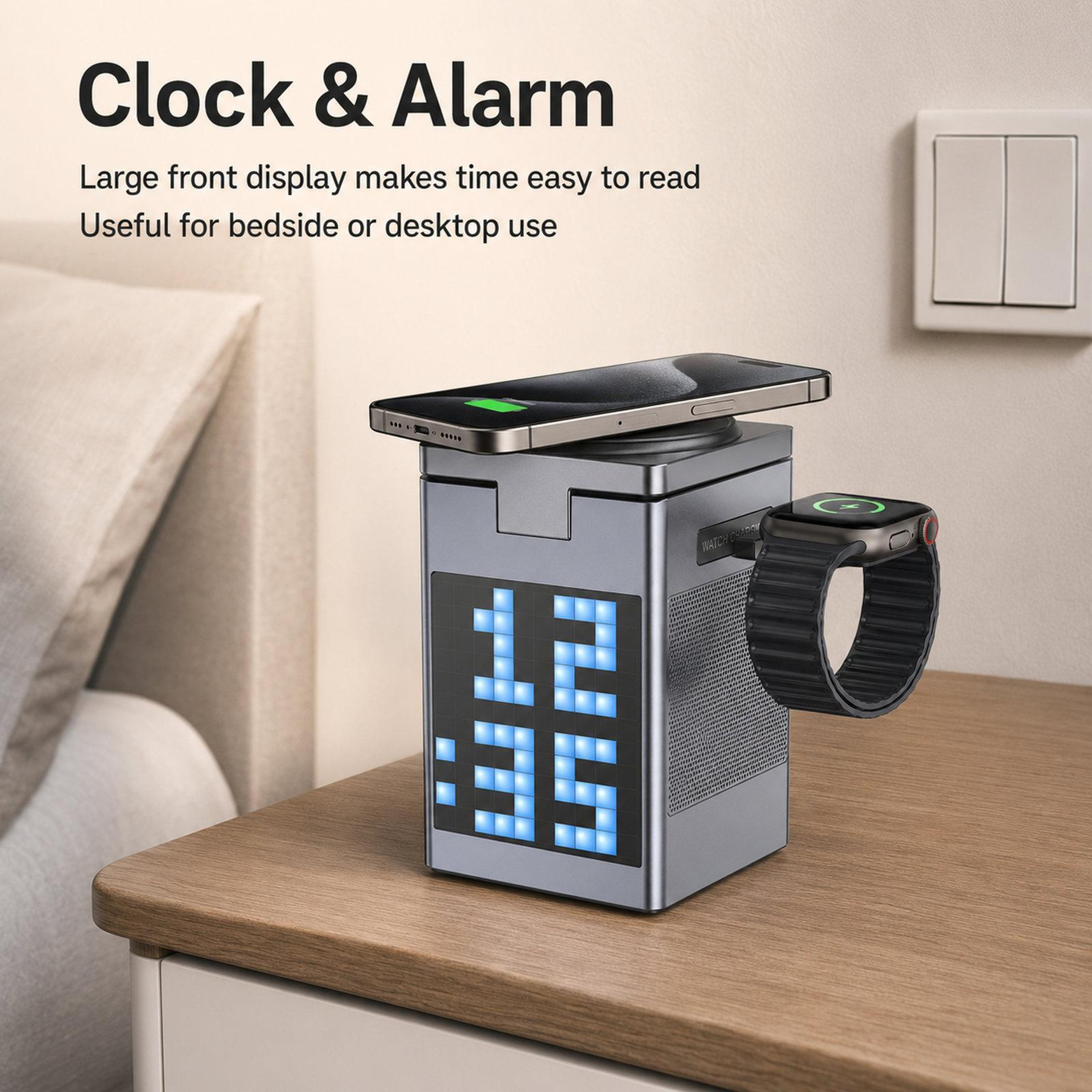 6 In 1 Wireless Charging Station Magnetic Wireless Charger with Bluetooth Speaker and Pixel Art Clock – view 9