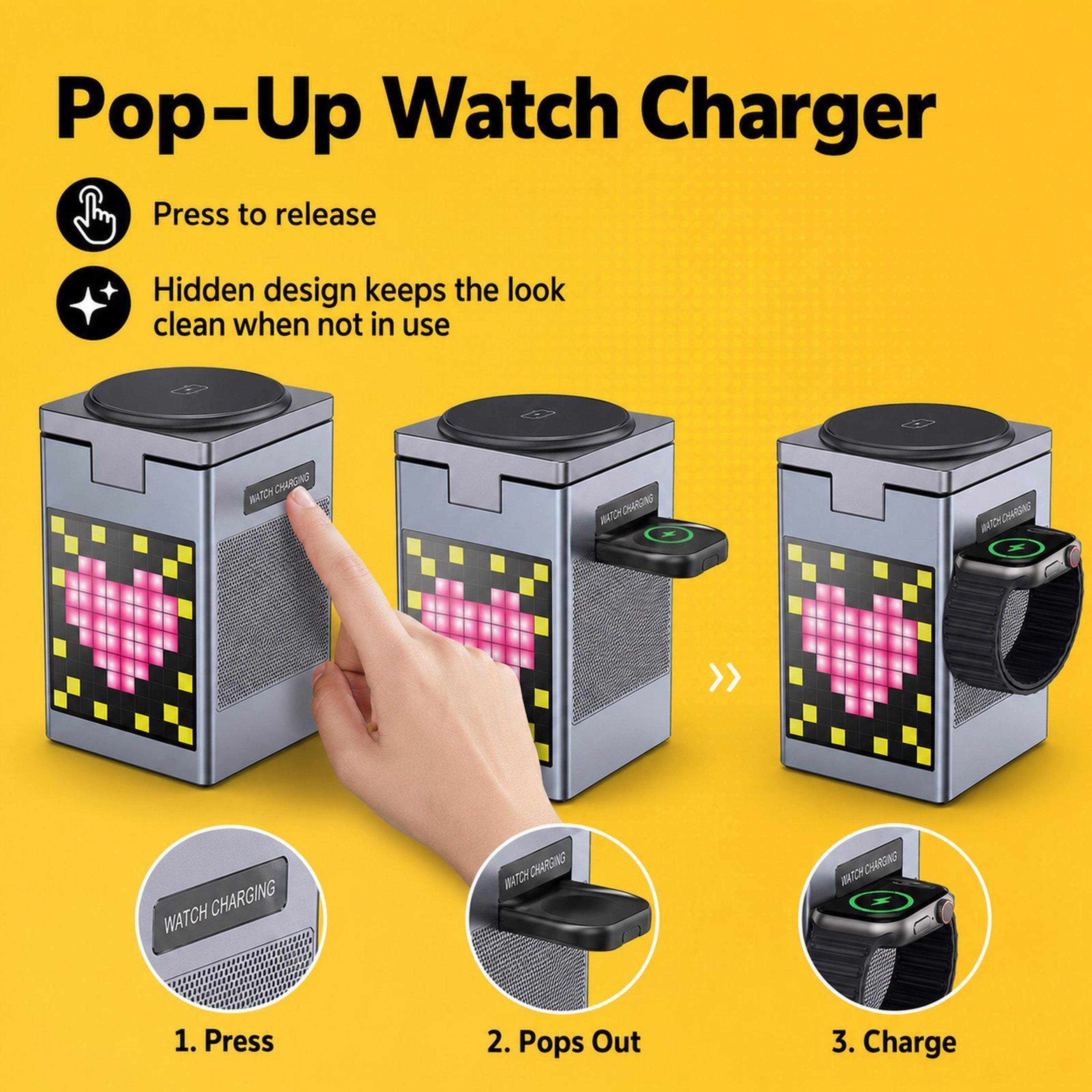6 In 1 Wireless Charging Station Magnetic Wireless Charger with Bluetooth Speaker and Pixel Art Clock – view 10