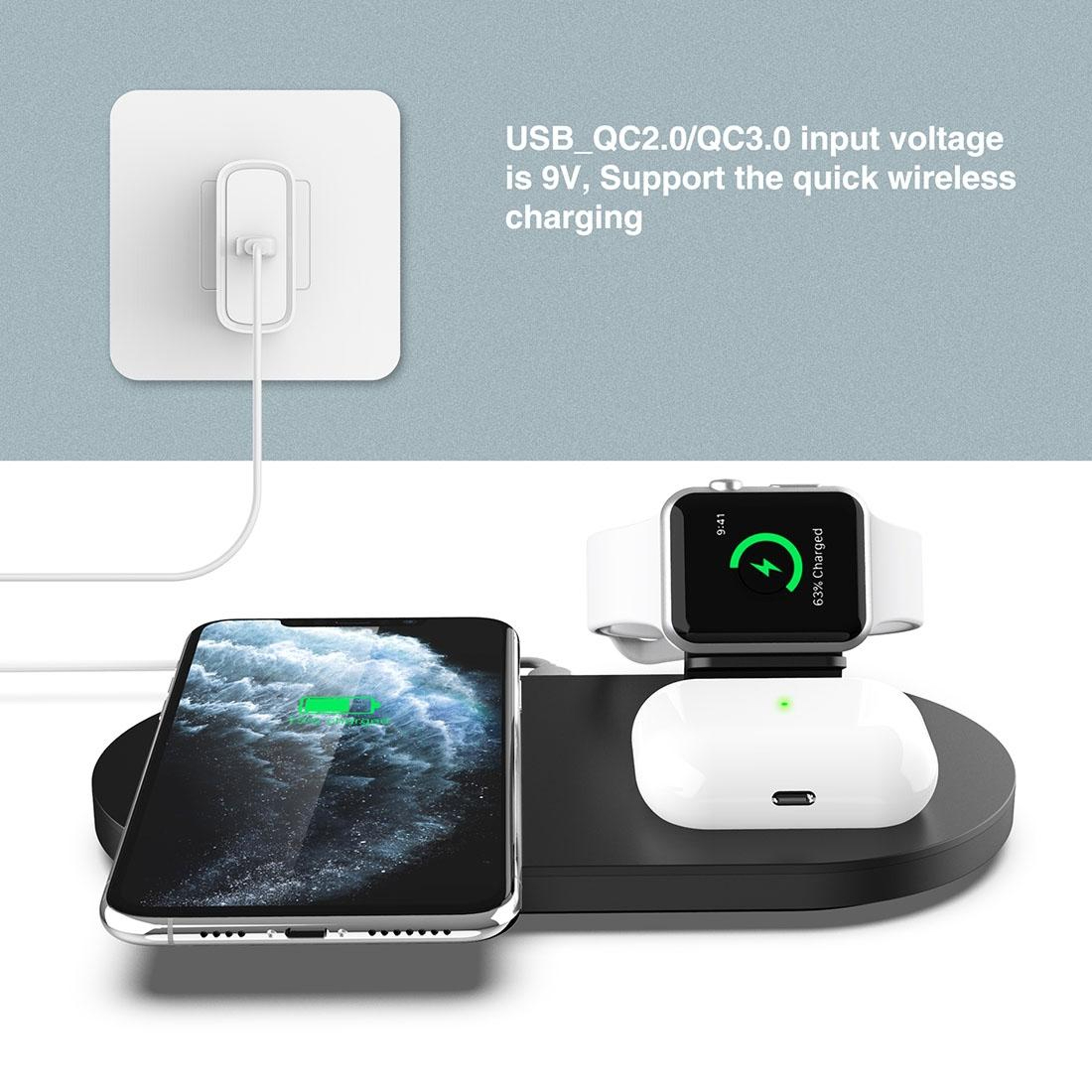 A04 3 in 1 Wireless Charger Qi Charging Station for iPhone Apple Watch AirPods – view 8